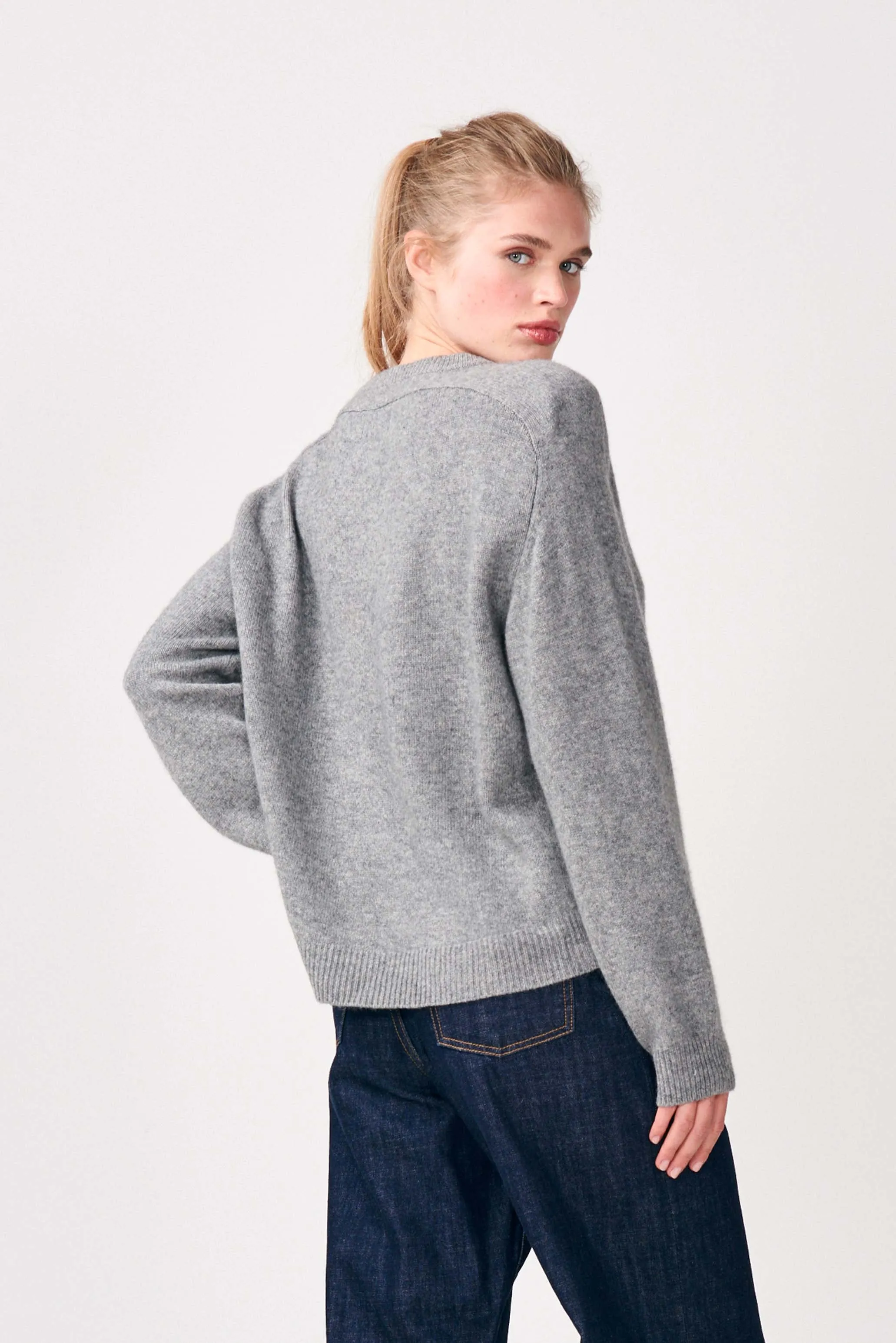 Oversize Heavy Cashmere Crew in Mid Grey