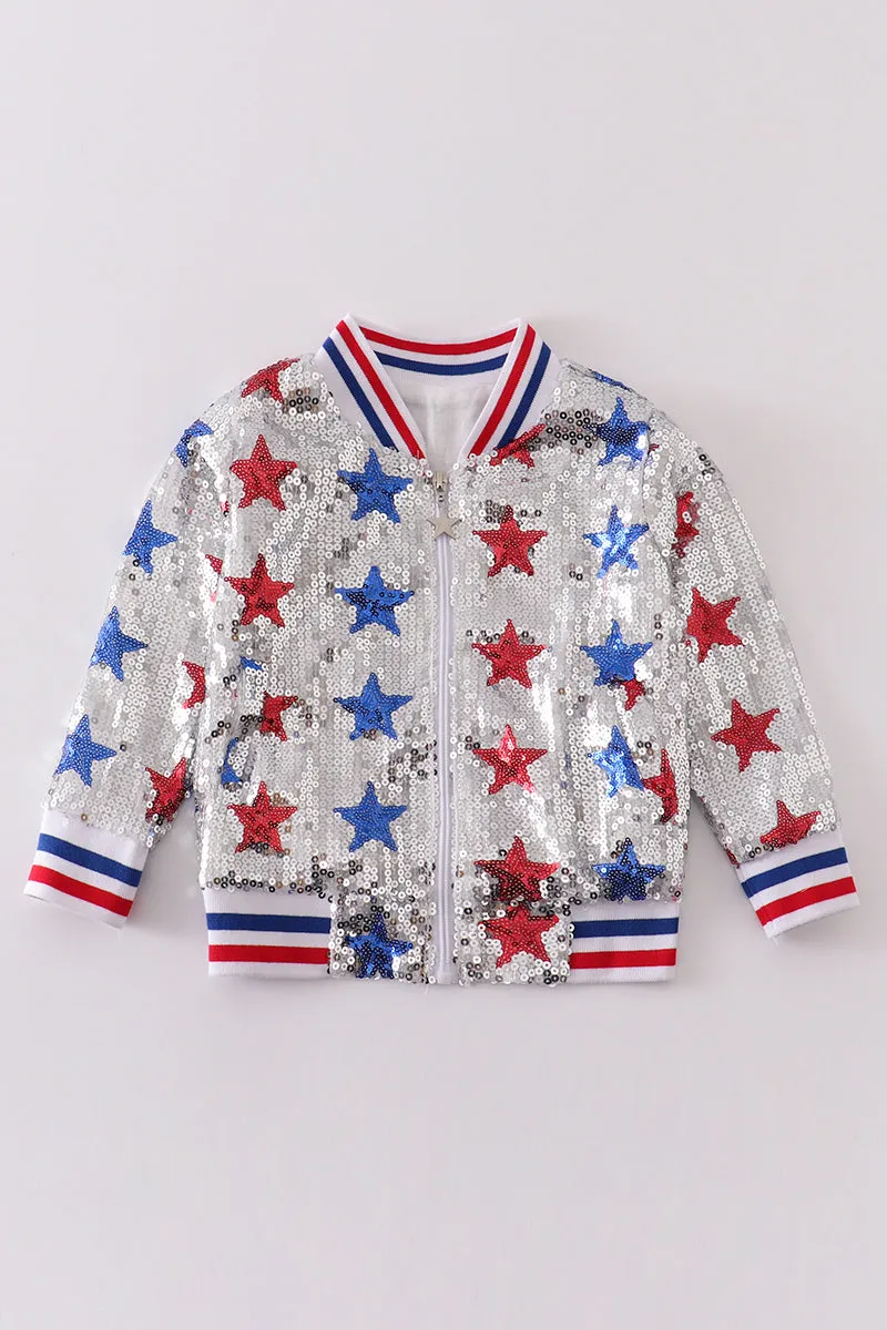 Patriotic star sequins girl coat