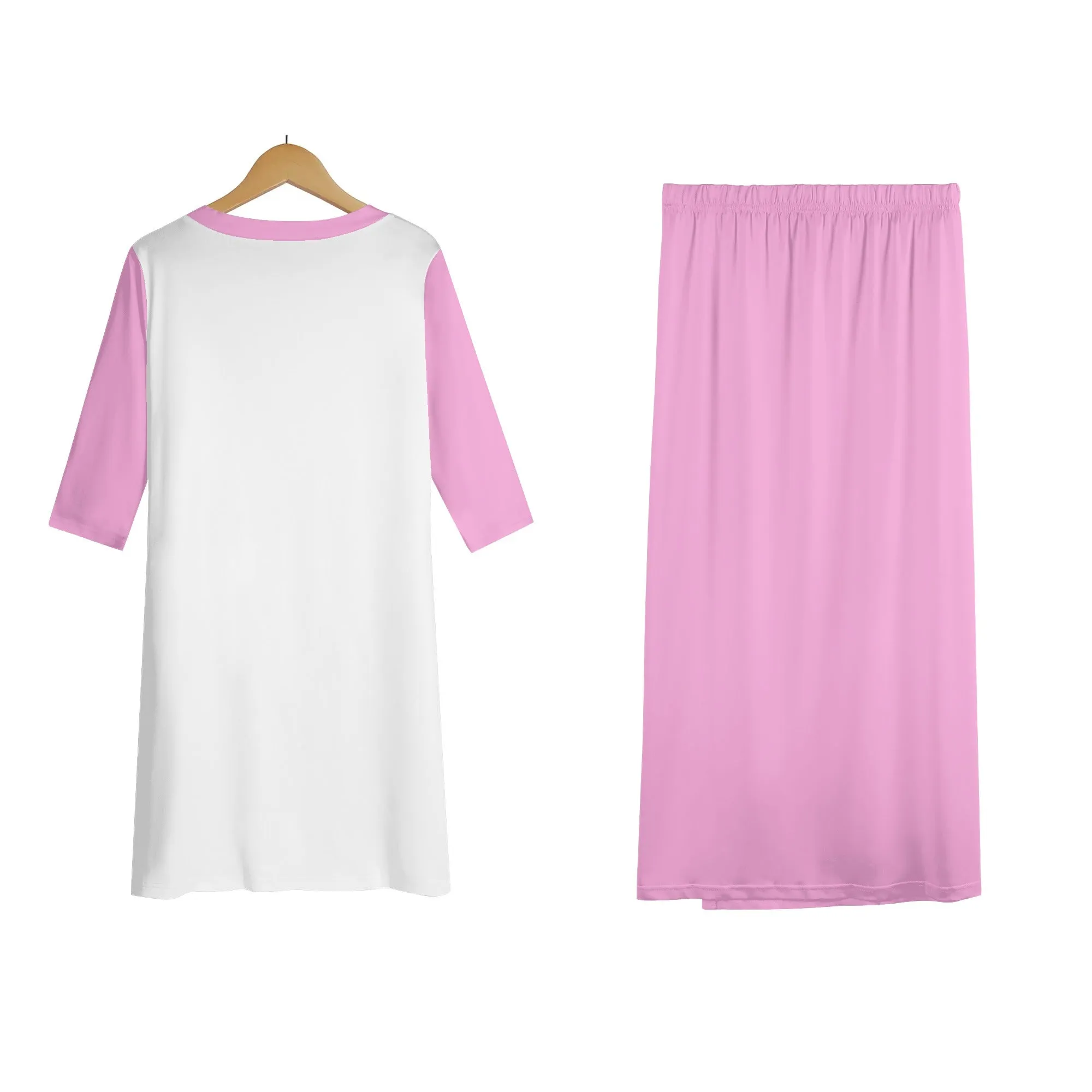 Pink Womens Lightweight Oversize Half-Sleeve T-shirt & Midi Skirt Two-Piece Outfit Set