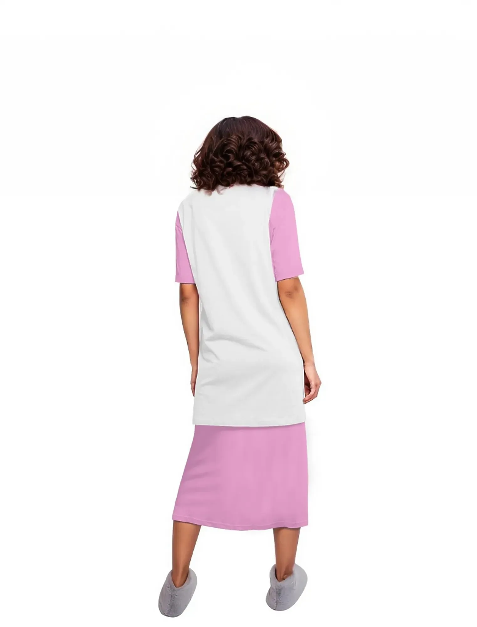 Pink Womens Lightweight Oversize Half-Sleeve T-shirt & Midi Skirt Two-Piece Outfit Set