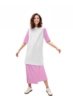 Pink Womens Lightweight Oversize Half-Sleeve T-shirt & Midi Skirt Two-Piece Outfit Set