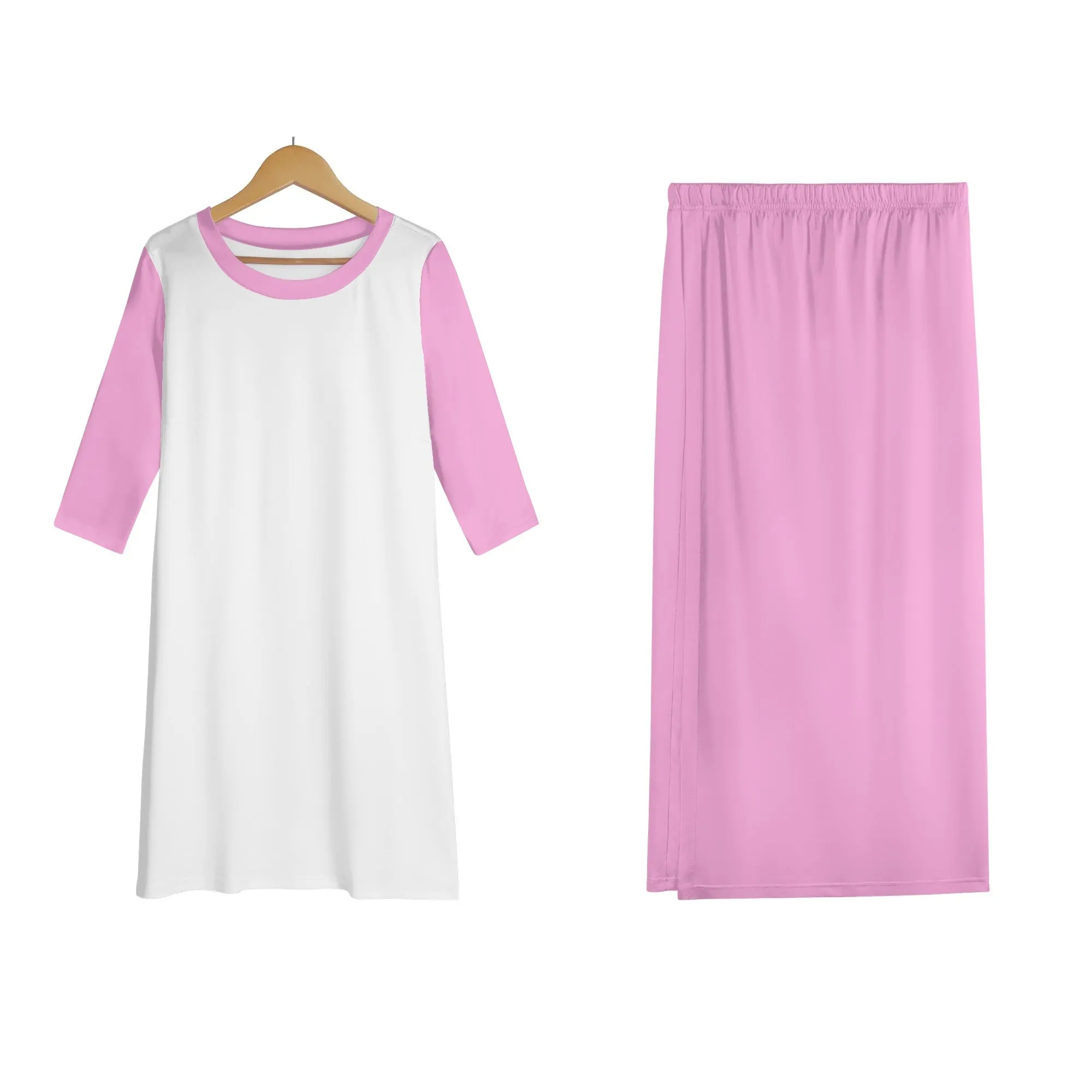 Pink Womens Lightweight Oversize Half-Sleeve T-shirt & Midi Skirt Two-Piece Outfit Set