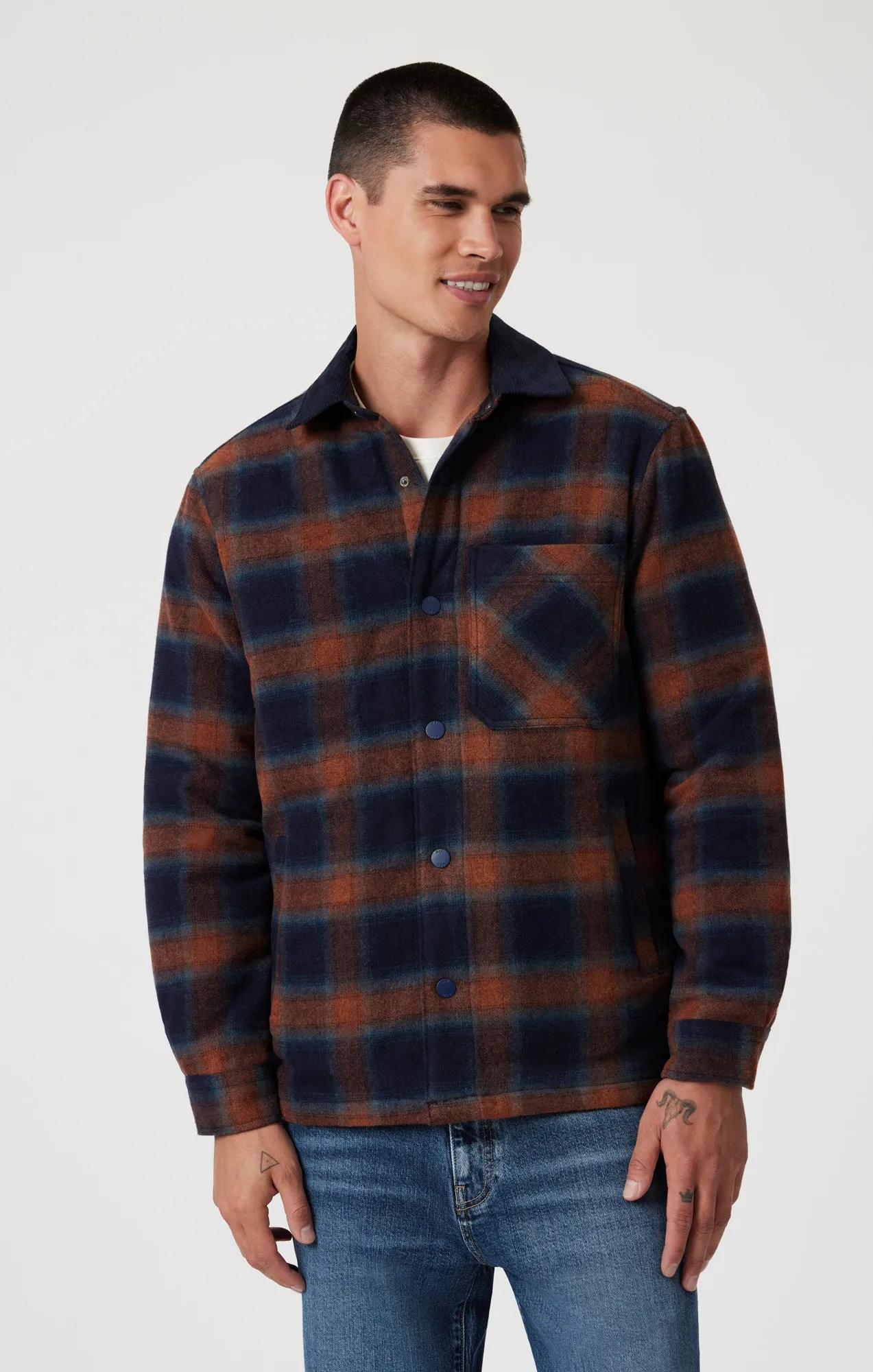 PLAID SHACKET IN BRICK RED CHECK