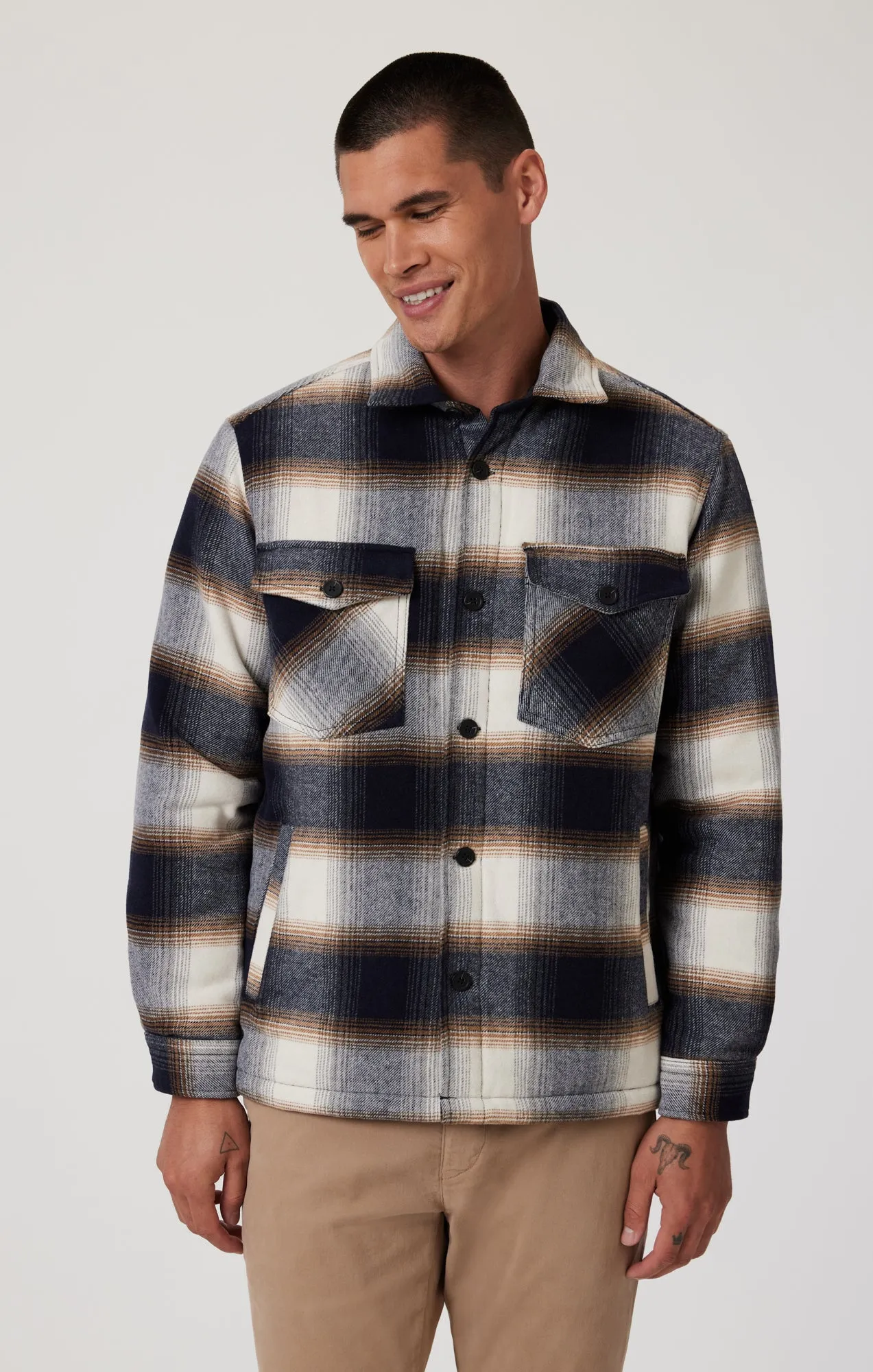 PLAID SHACKET IN BROWN CHECK