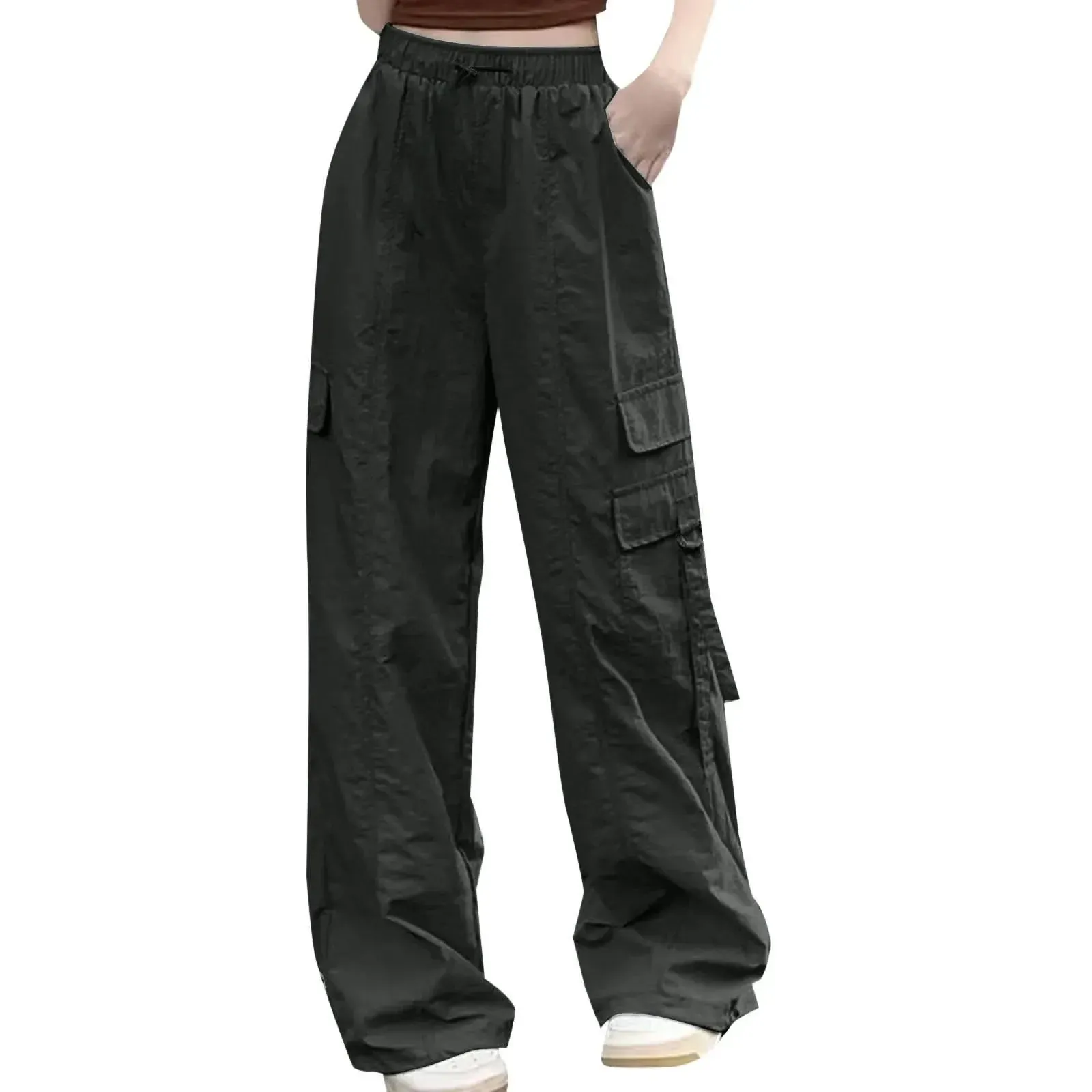 Pleated Cargo Streetwear Hip Hop Joggers Loose Wide Cropped Drawstring Pants