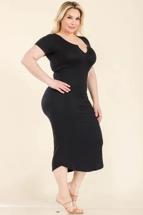 Plus size split neck bodycon midi dress