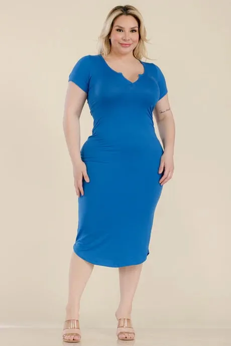 Plus size split neck bodycon midi dress