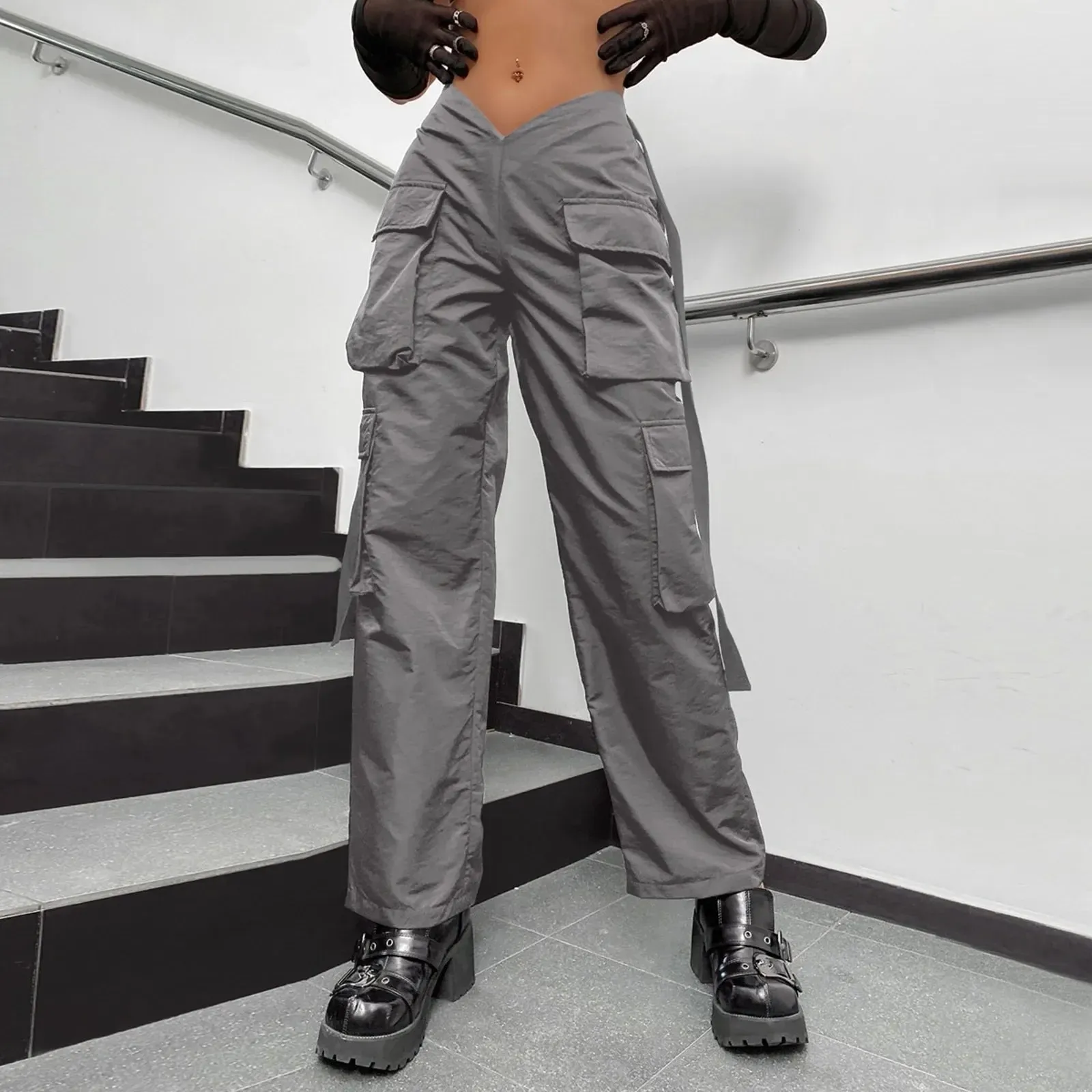 Pockets Cargo Women Straight Oversize Harajuku Vintage 90S Aesthetic Low Waist Wide Leg Baggy Y2K Pants