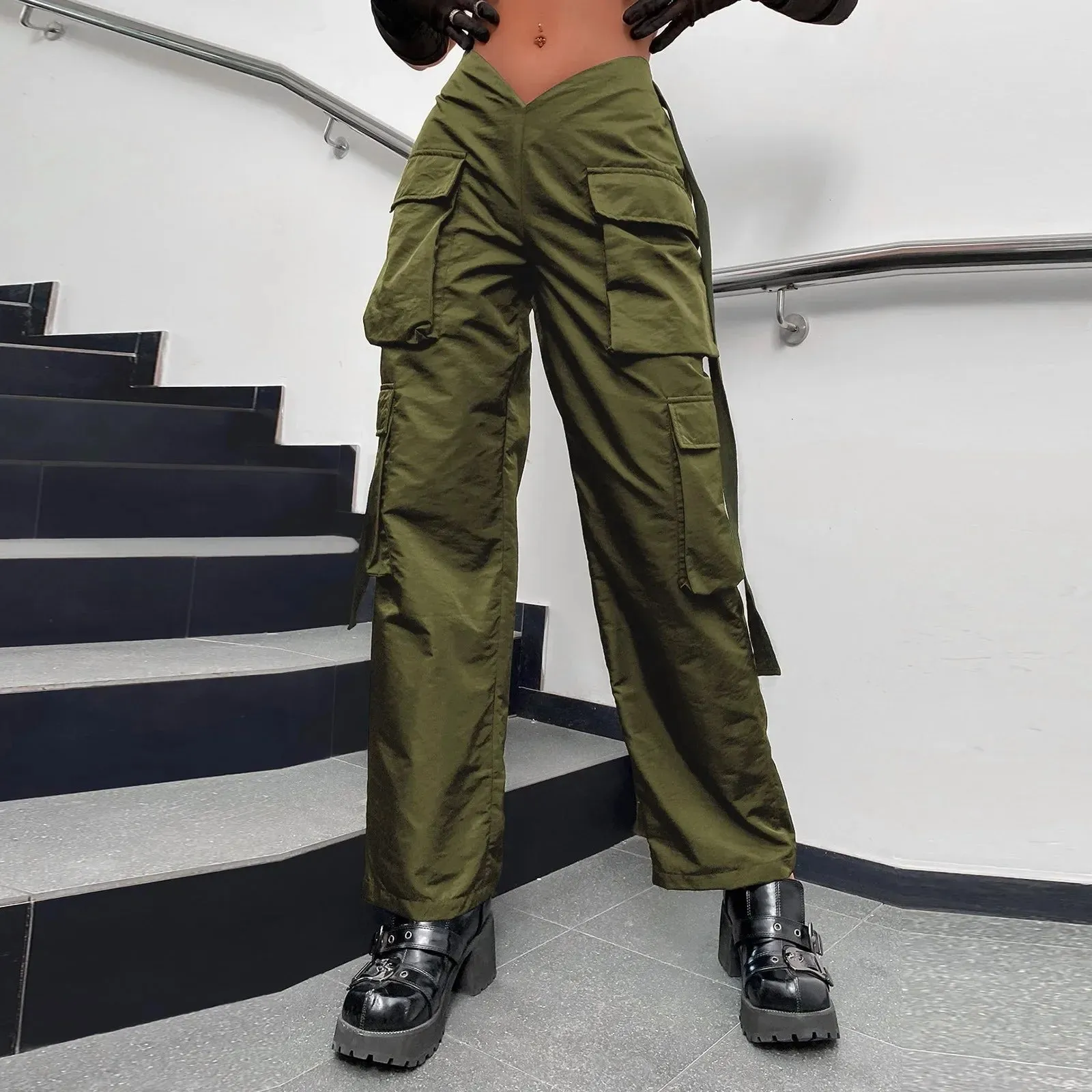 Pockets Cargo Women Straight Oversize Harajuku Vintage 90S Aesthetic Low Waist Wide Leg Baggy Y2K Pants