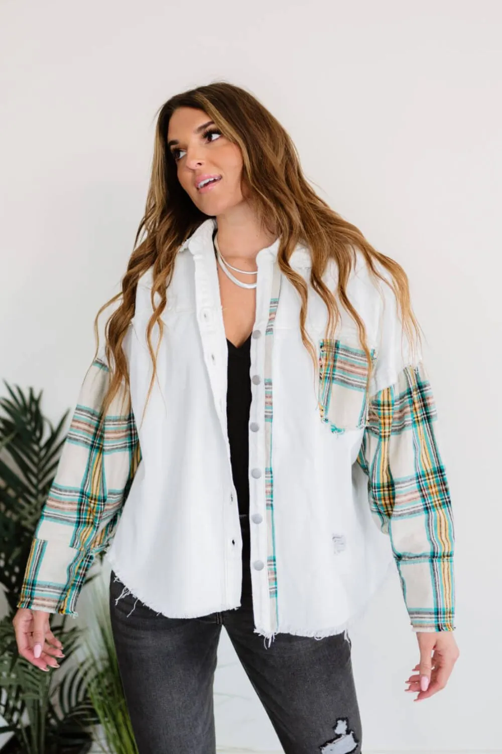 POL Forest Morning Plaid Button Front Shacket