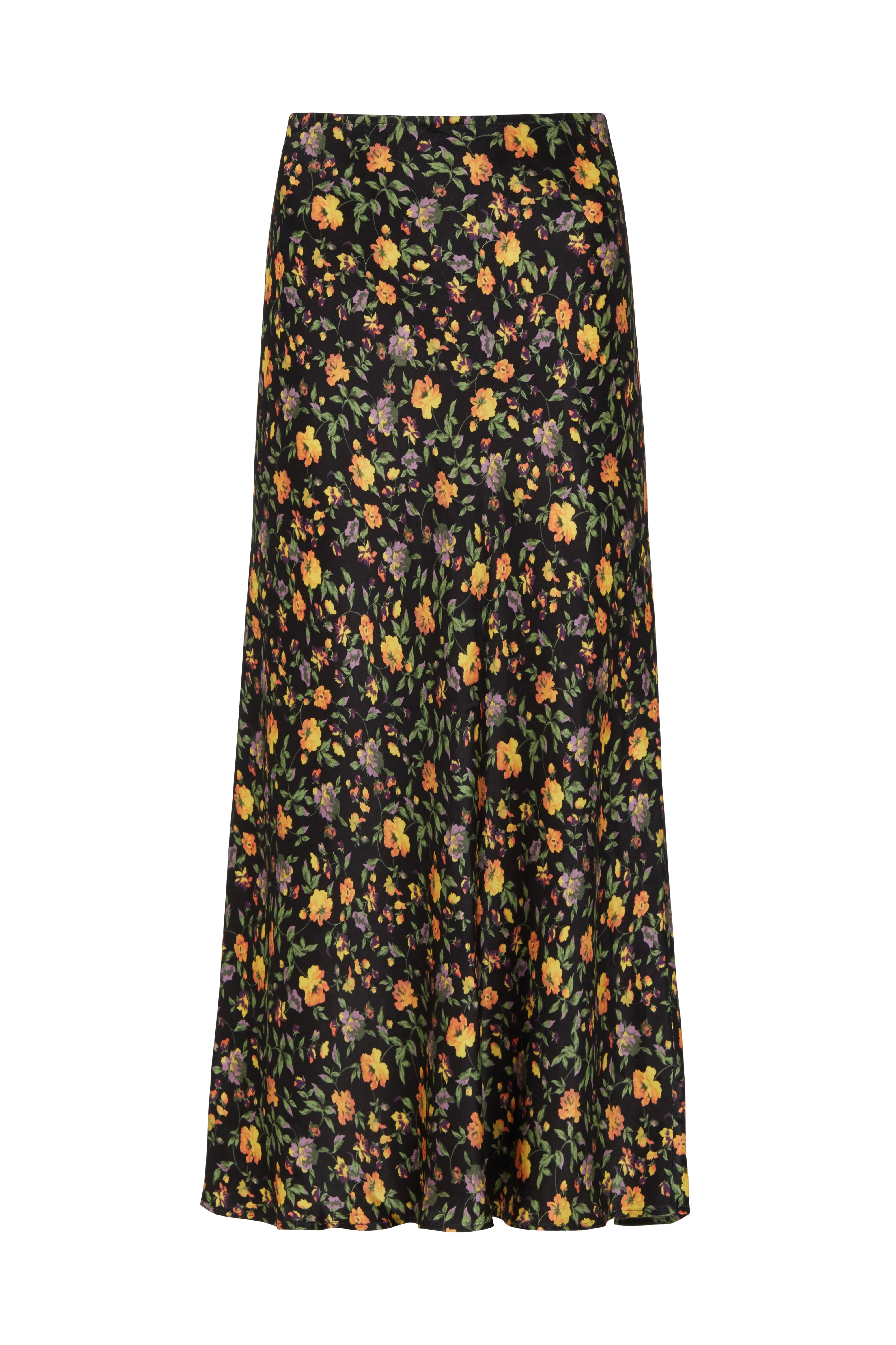 Poppy Bias Cut Floral Print Midi Skirt In Multi