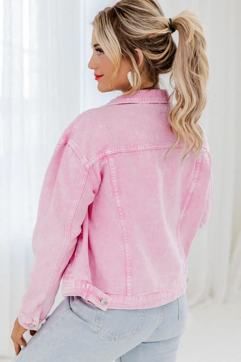 Pretty Pink Acid Wash Denim Jacket