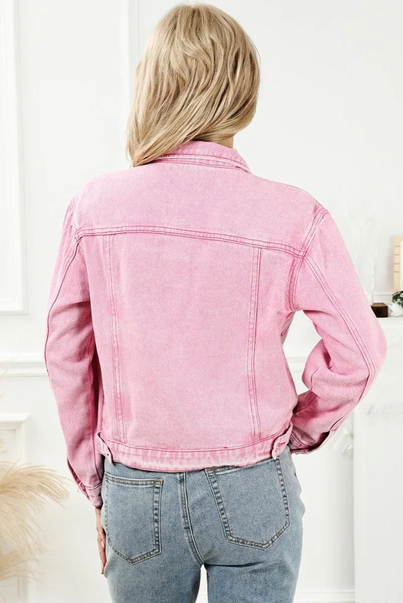 Pretty Pink Acid Wash Denim Jacket