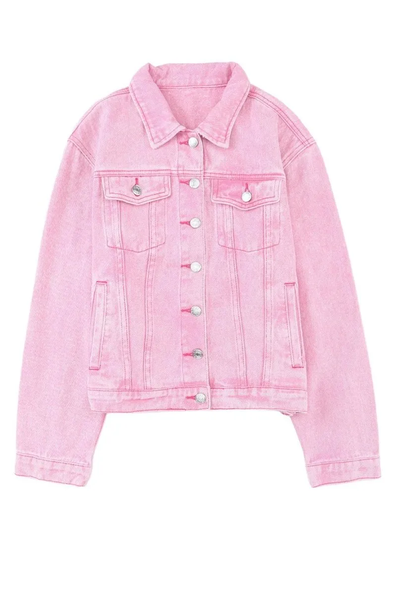 Pretty Pink Acid Wash Denim Jacket