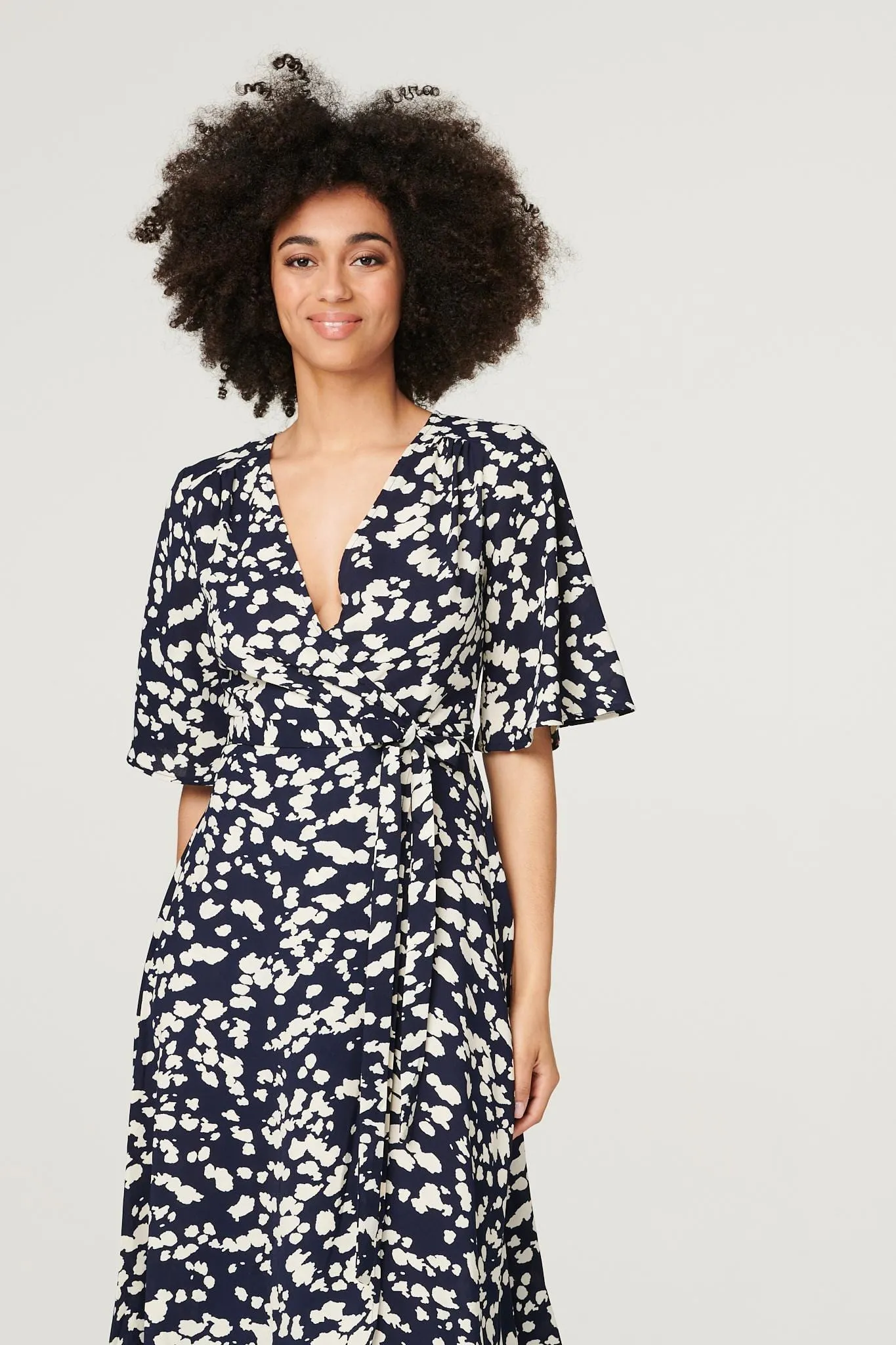 Printed Split Front Midi Dress