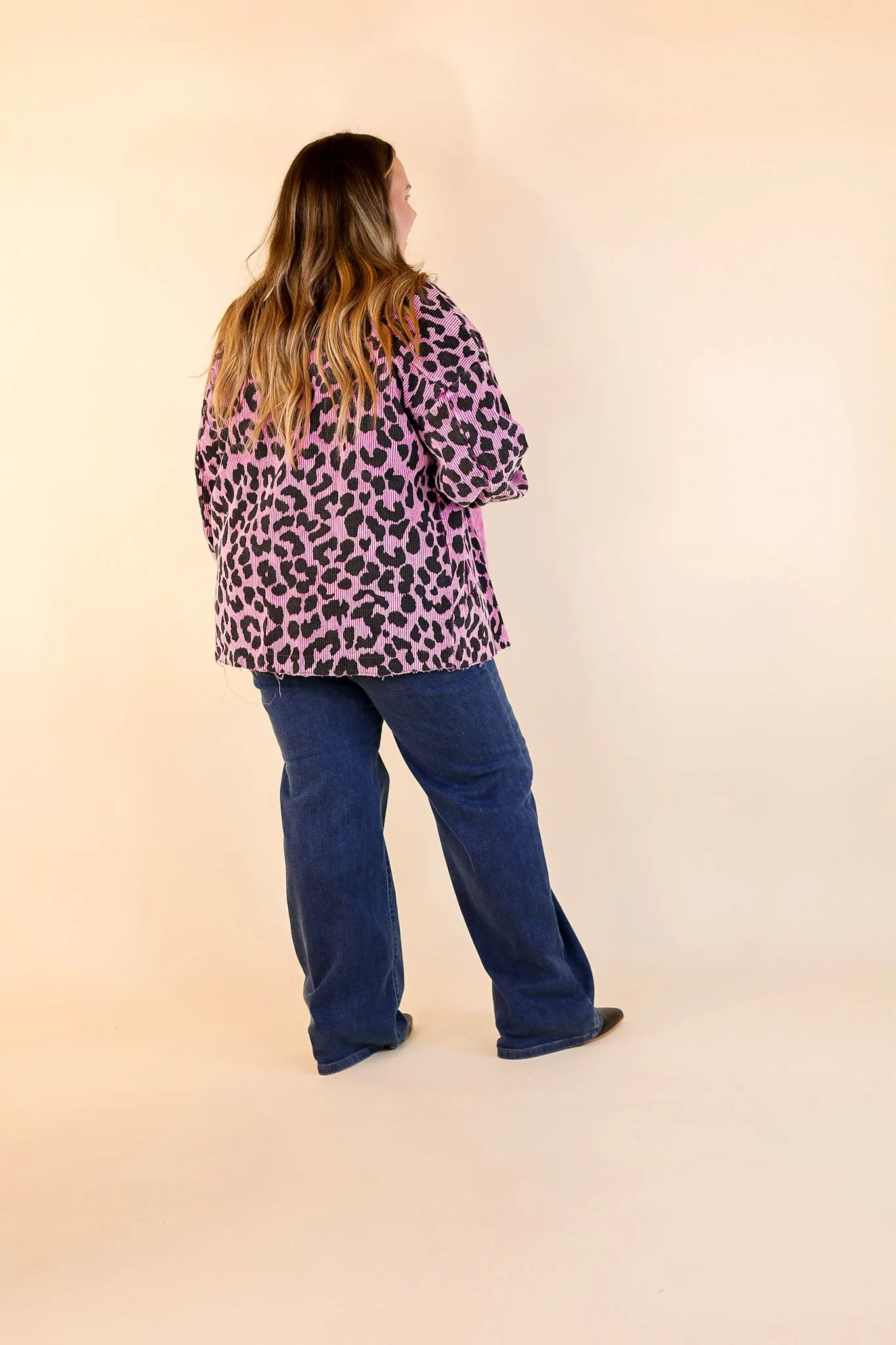 Quick To Cuddle Leopard Print Corduroy Jacket in Purple