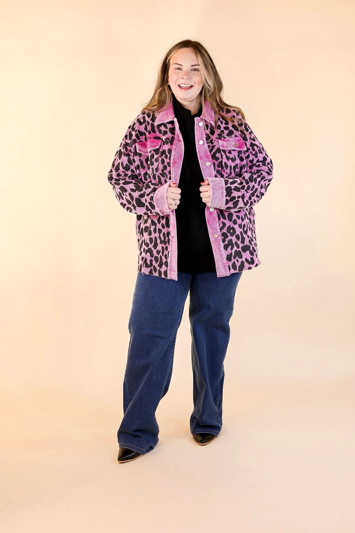 Quick To Cuddle Leopard Print Corduroy Jacket in Purple