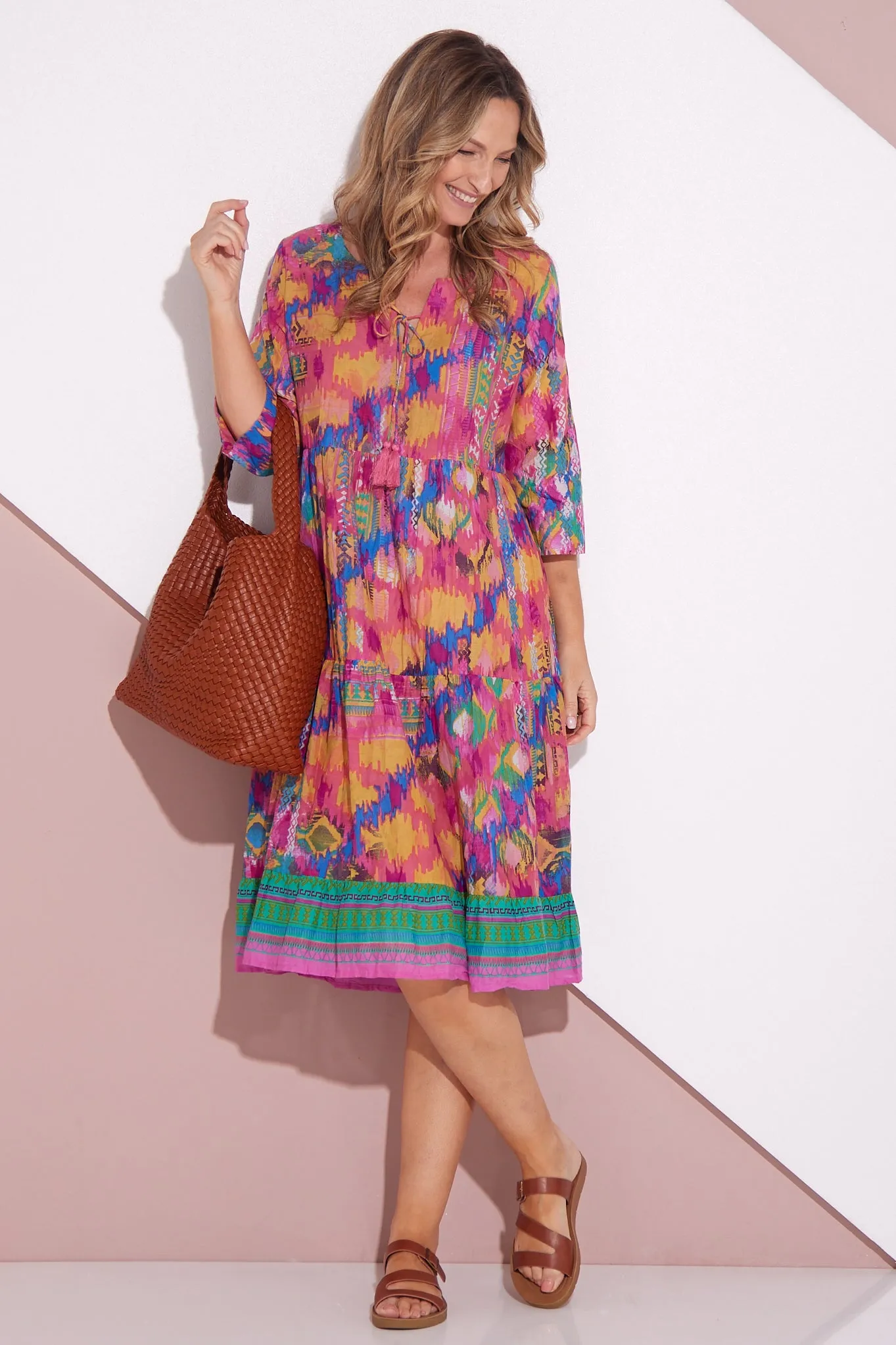 Rebecca Tie Neck Dress - Ikat