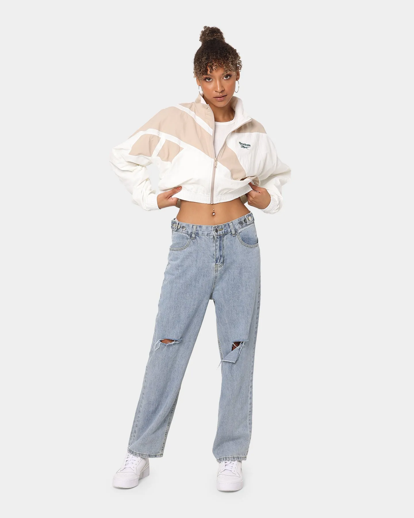 Reebok Women's Cropped Vector Track Jacket Chalk