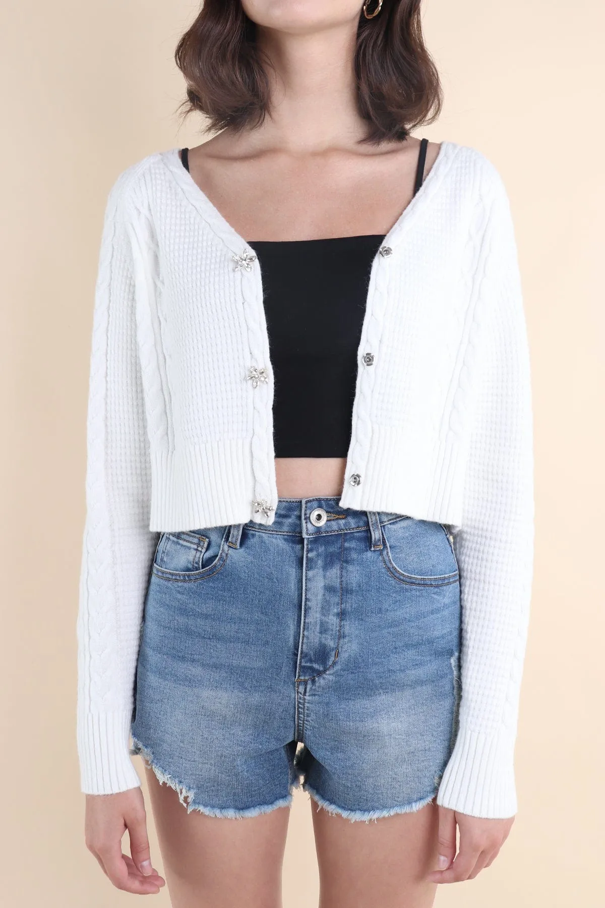 RESTOCKED** DANIELLE WEAVED CARDIGAN IN WHITE