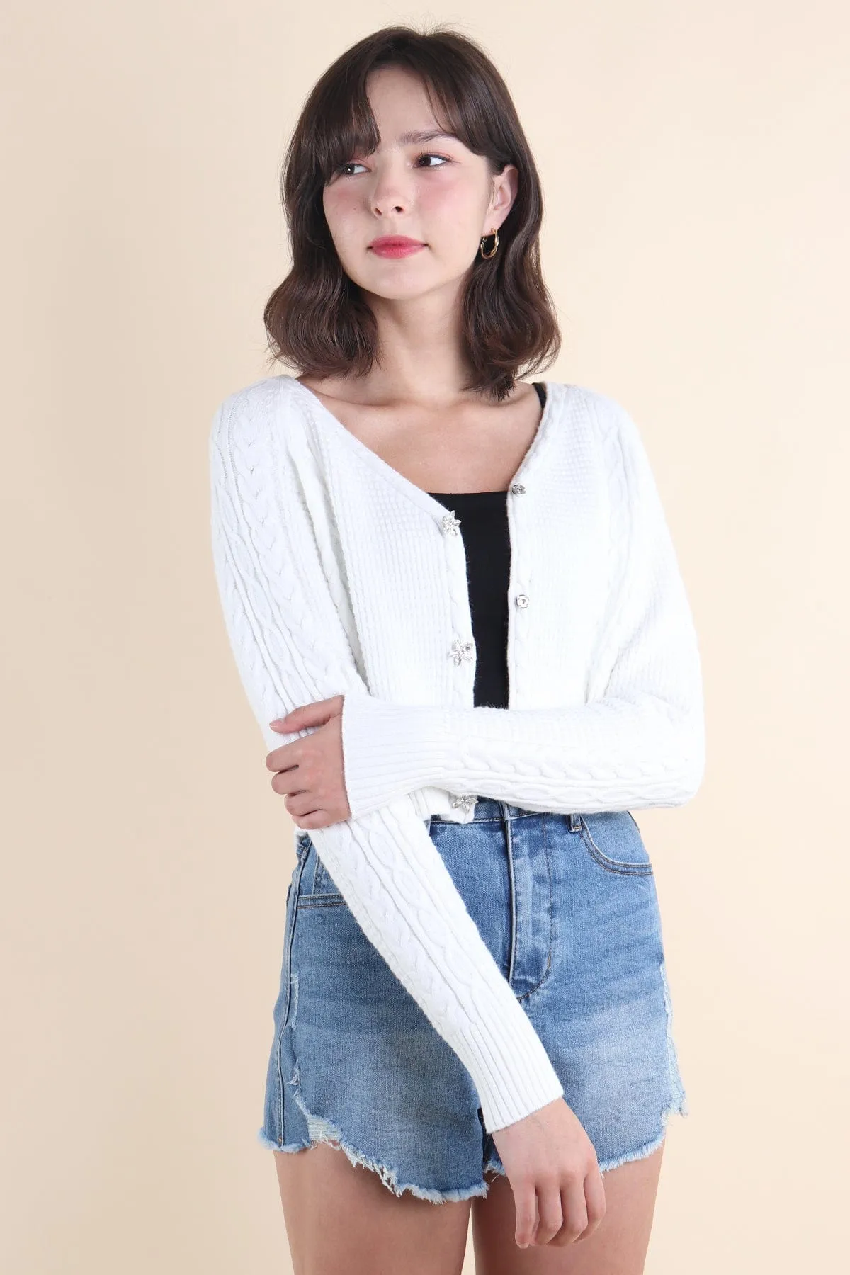 RESTOCKED** DANIELLE WEAVED CARDIGAN IN WHITE