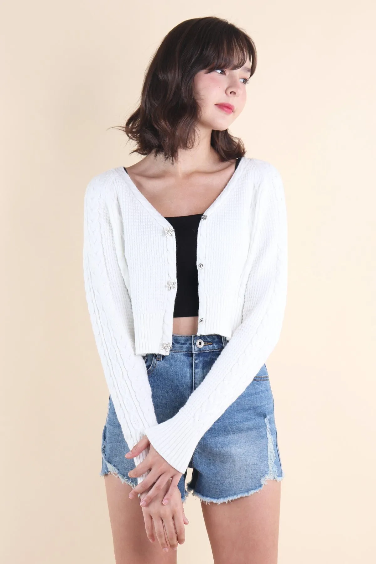 RESTOCKED** DANIELLE WEAVED CARDIGAN IN WHITE