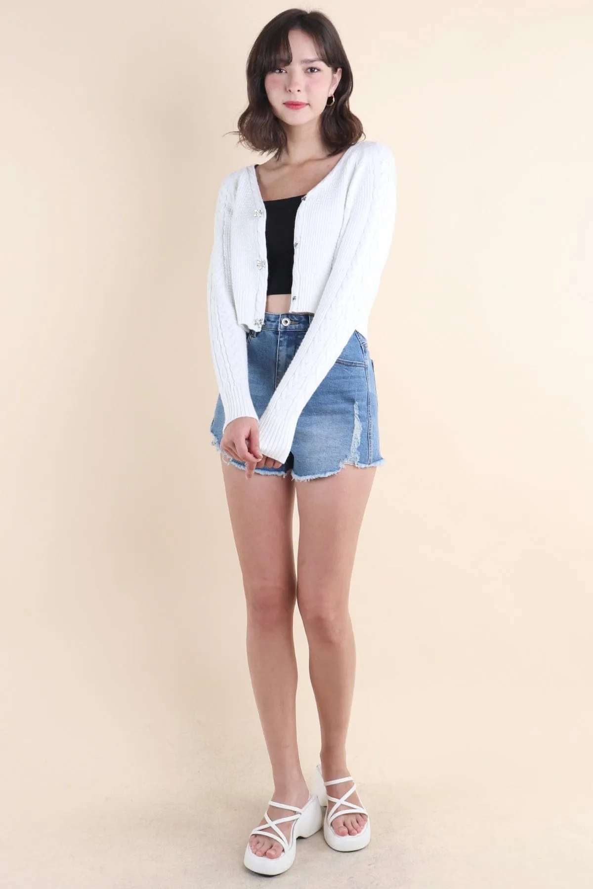 RESTOCKED** DANIELLE WEAVED CARDIGAN IN WHITE