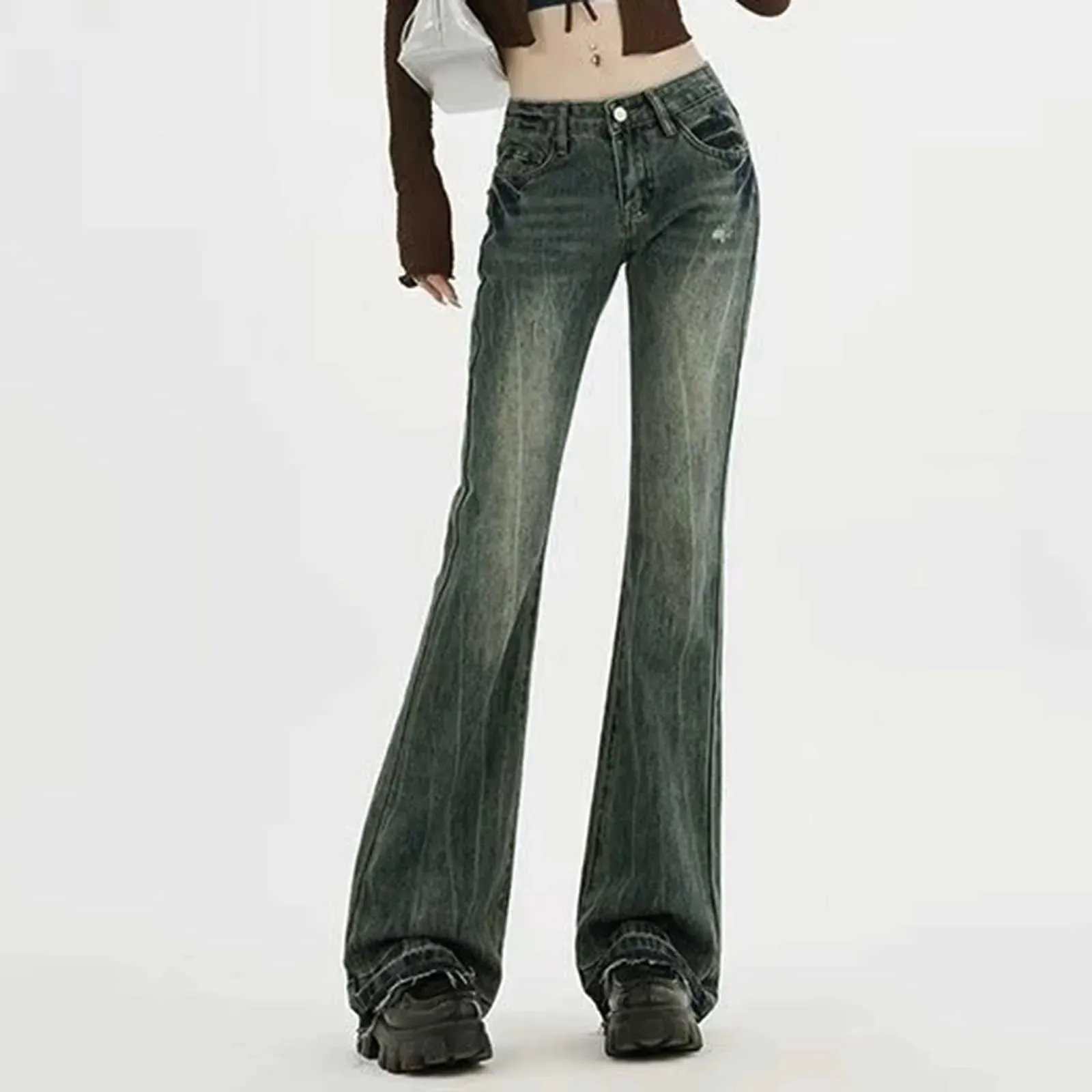 Retro High Waist Slim Fit Cargo Streetwear Jeans