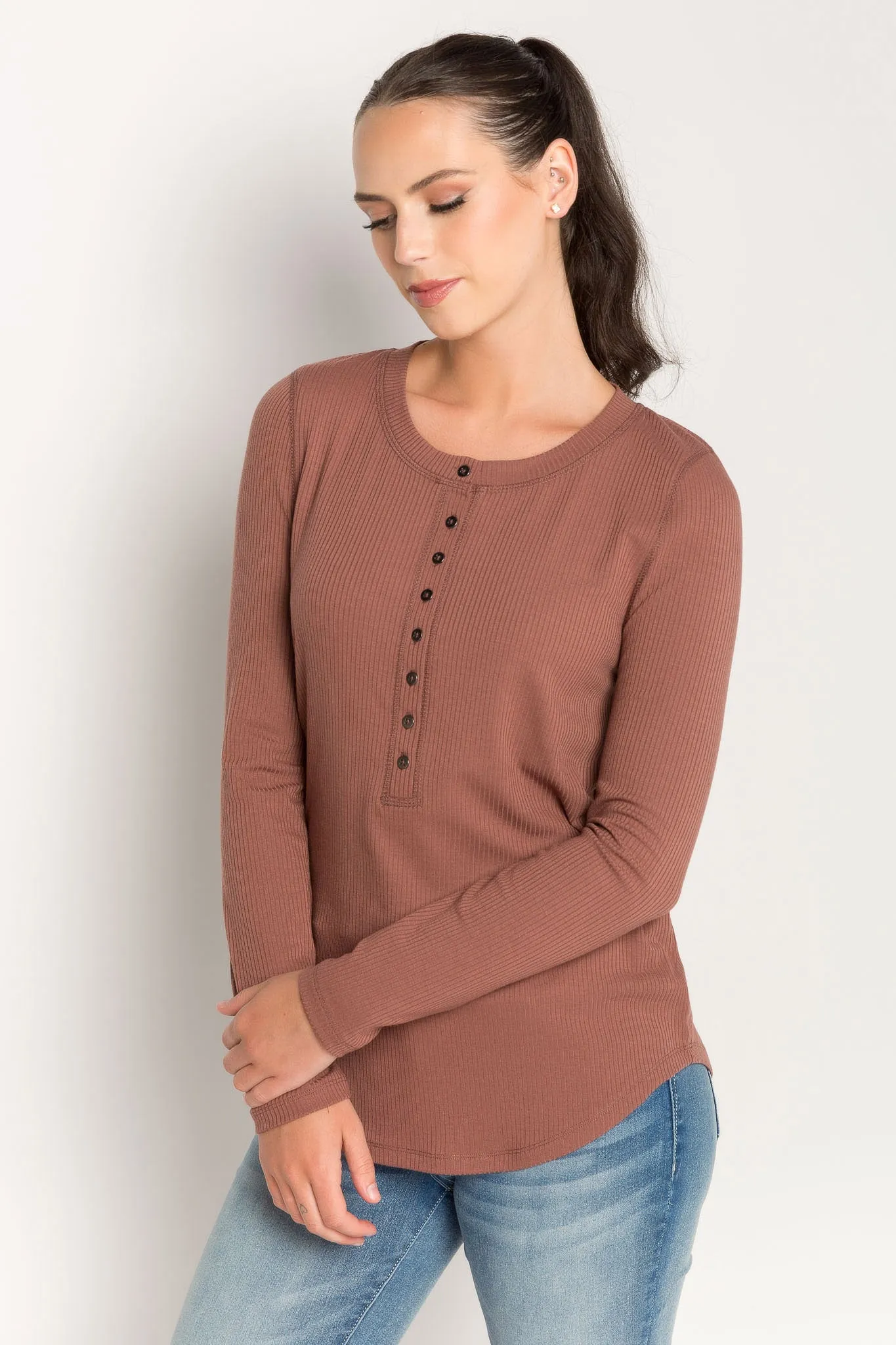 Ribbed Long-Sleeve Henley