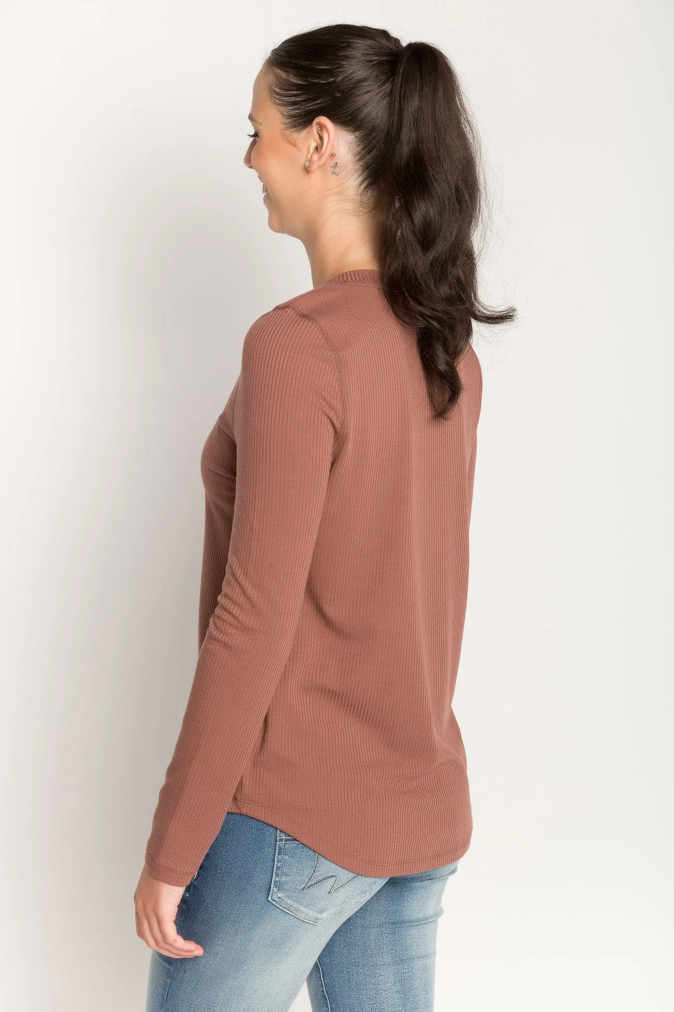 Ribbed Long-Sleeve Henley