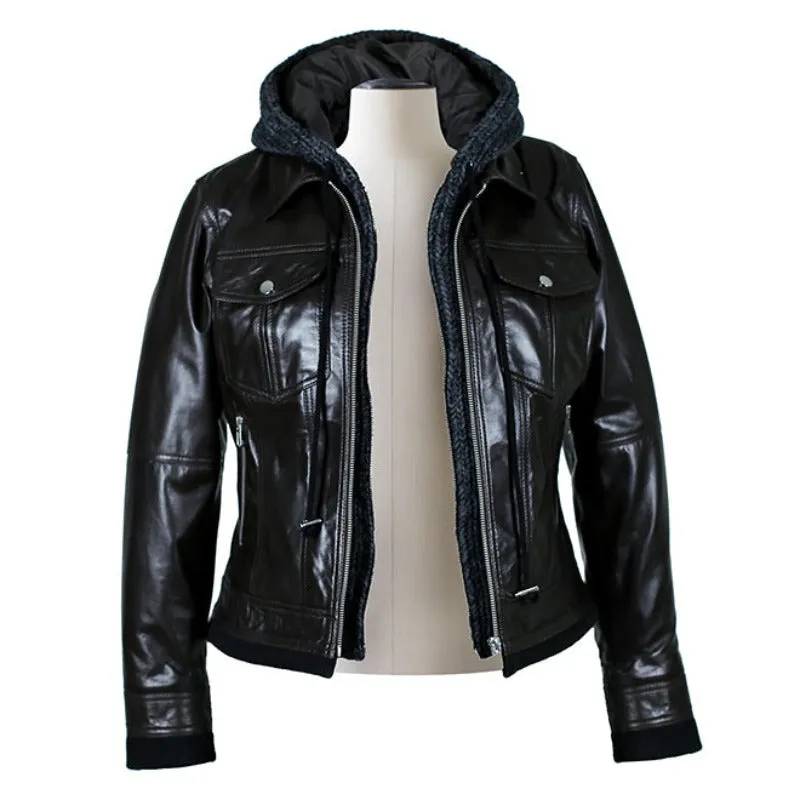 Riley Womens Wax Leather Jacket with Hoody