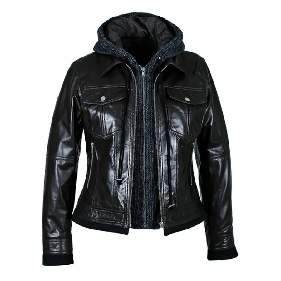 Riley Womens Wax Leather Jacket with Hoody