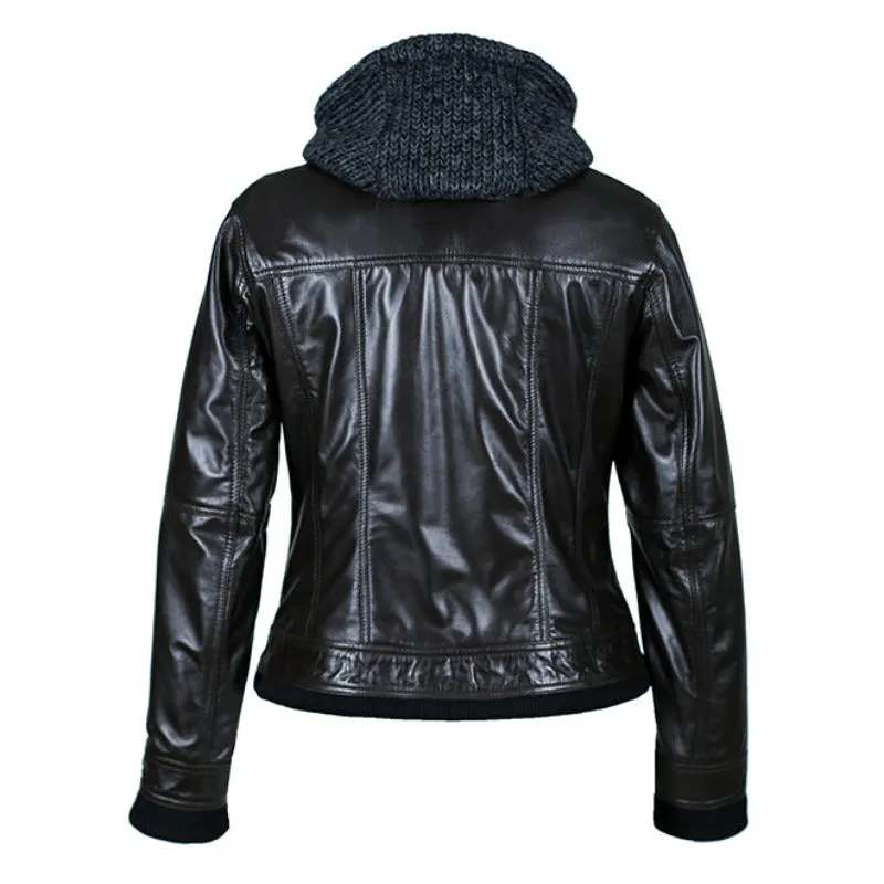 Riley Womens Wax Leather Jacket with Hoody