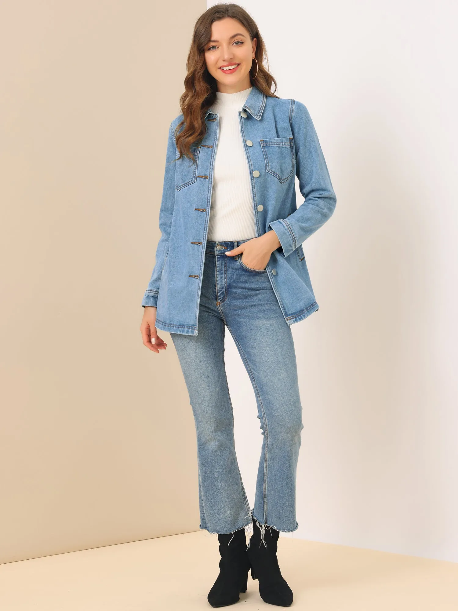 s Jean Button Up Long Sleeve Washed Casual Denim Jacket