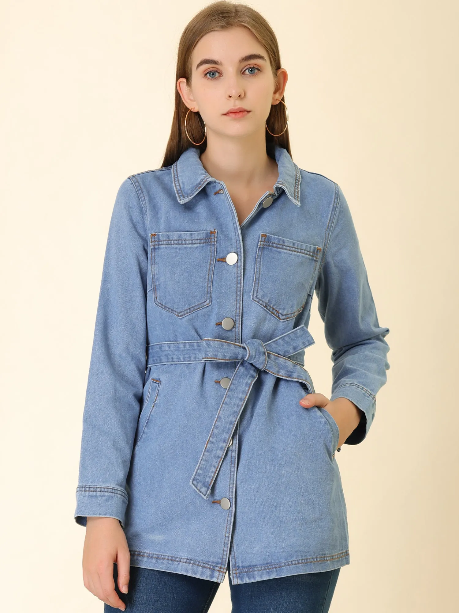 s Jean Button Up Long Sleeve Washed Casual Denim Jacket