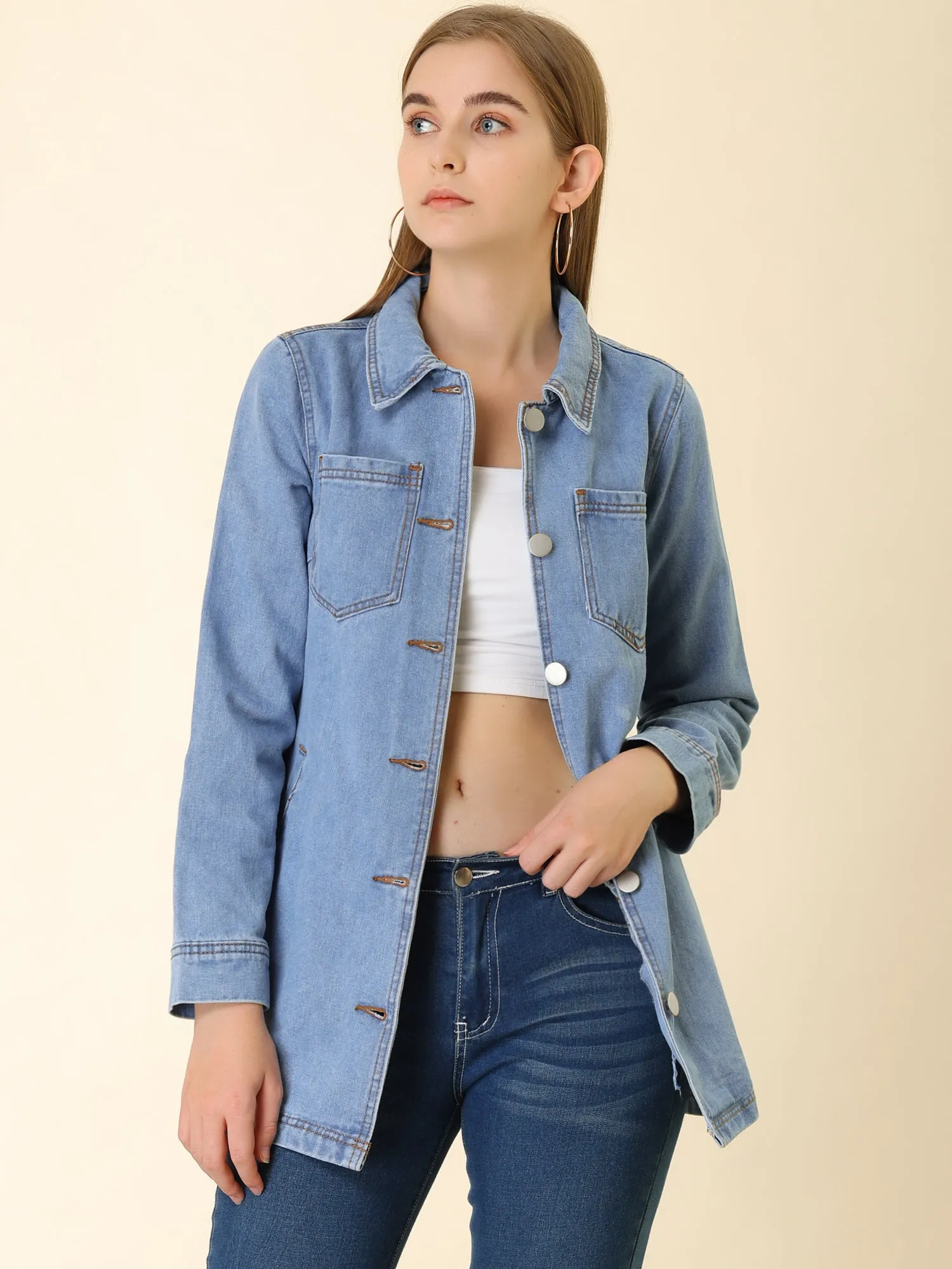 s Jean Button Up Long Sleeve Washed Casual Denim Jacket