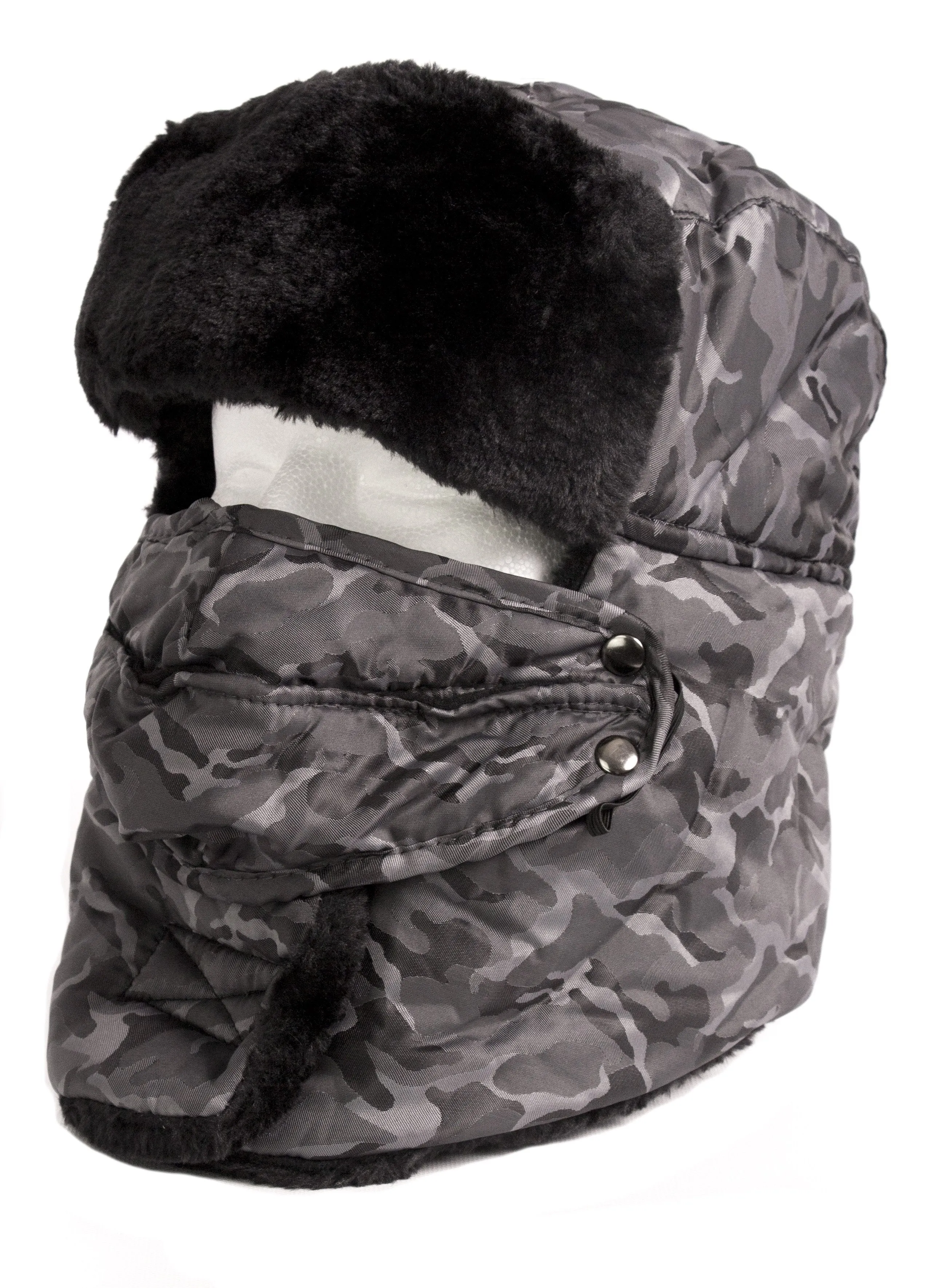 Sakkas Alex Unisex  Ushanka Faux Fur Windproof Trapper Aviator Hat Removable Mask