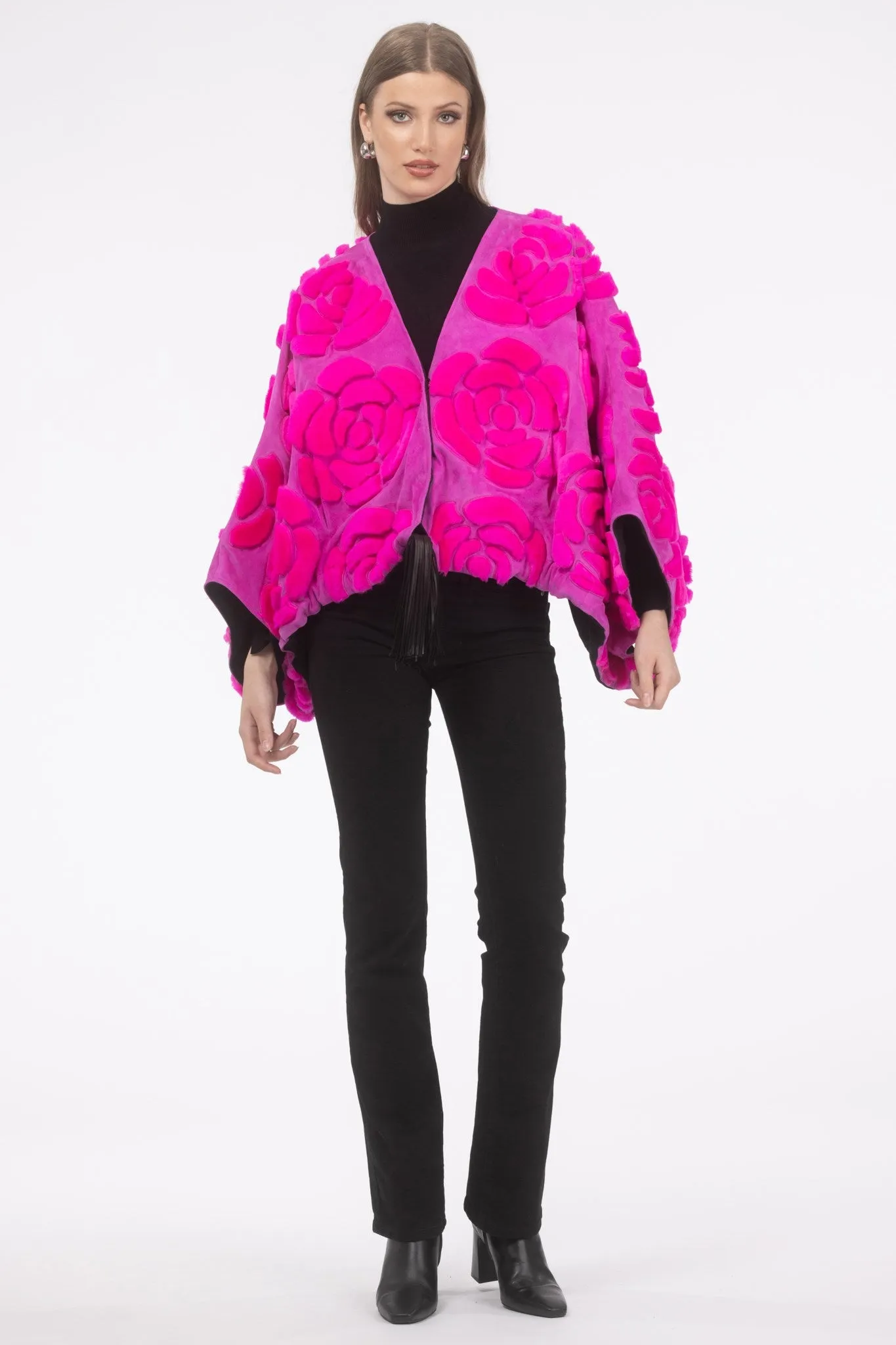 Select Shearling/Suede Lamb Floral Embroidered Jacket Reversible To Loro Piana Cashmere & Wool