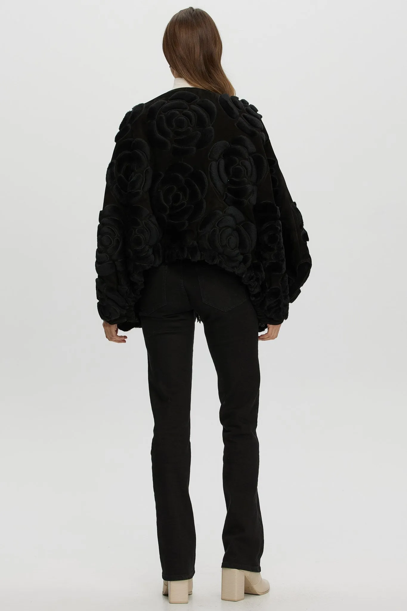 Select Shearling/Suede Lamb Floral Embroidered Jacket Reversible To Loro Piana Cashmere & Wool