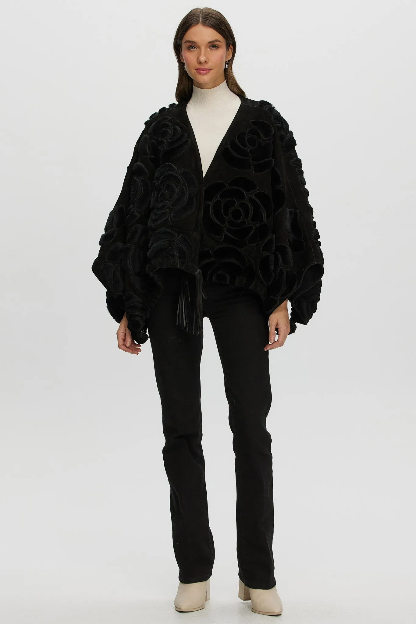 Select Shearling/Suede Lamb Floral Embroidered Jacket Reversible To Loro Piana Cashmere & Wool