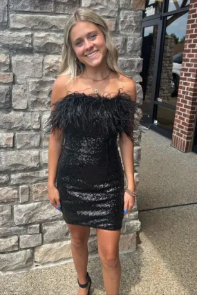 Short/Mini Strapless Sequins Homecoming Dresses With Feather UQH0174