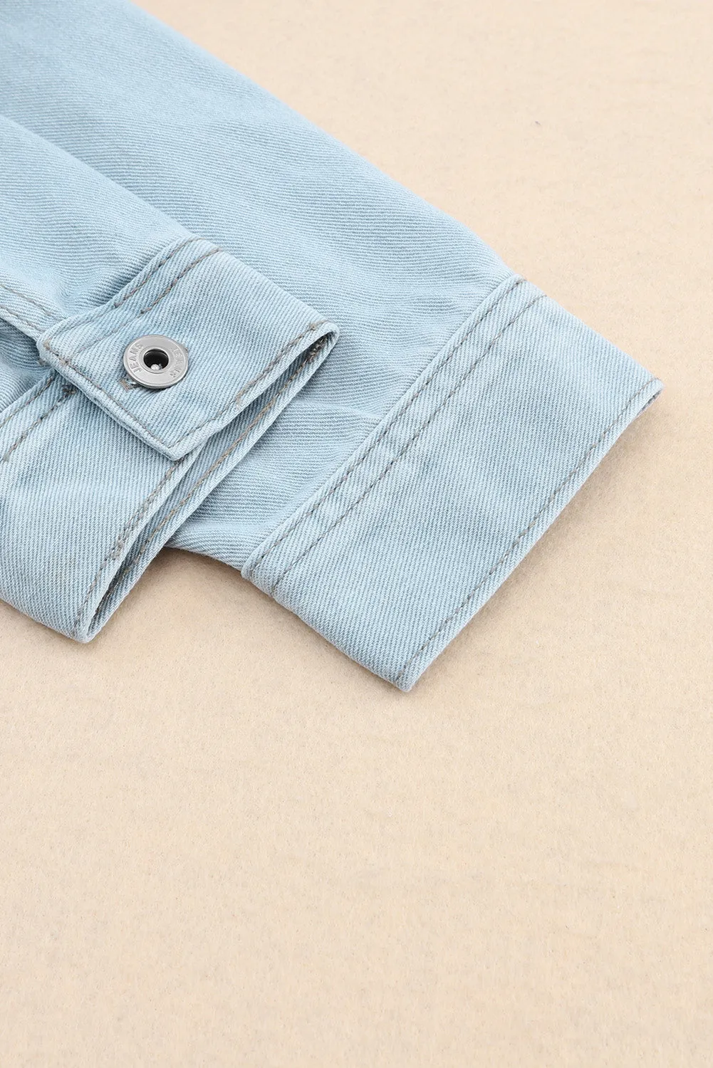 Sky Blue Flap Pocket Buttoned Raw Hem Denim Jacket