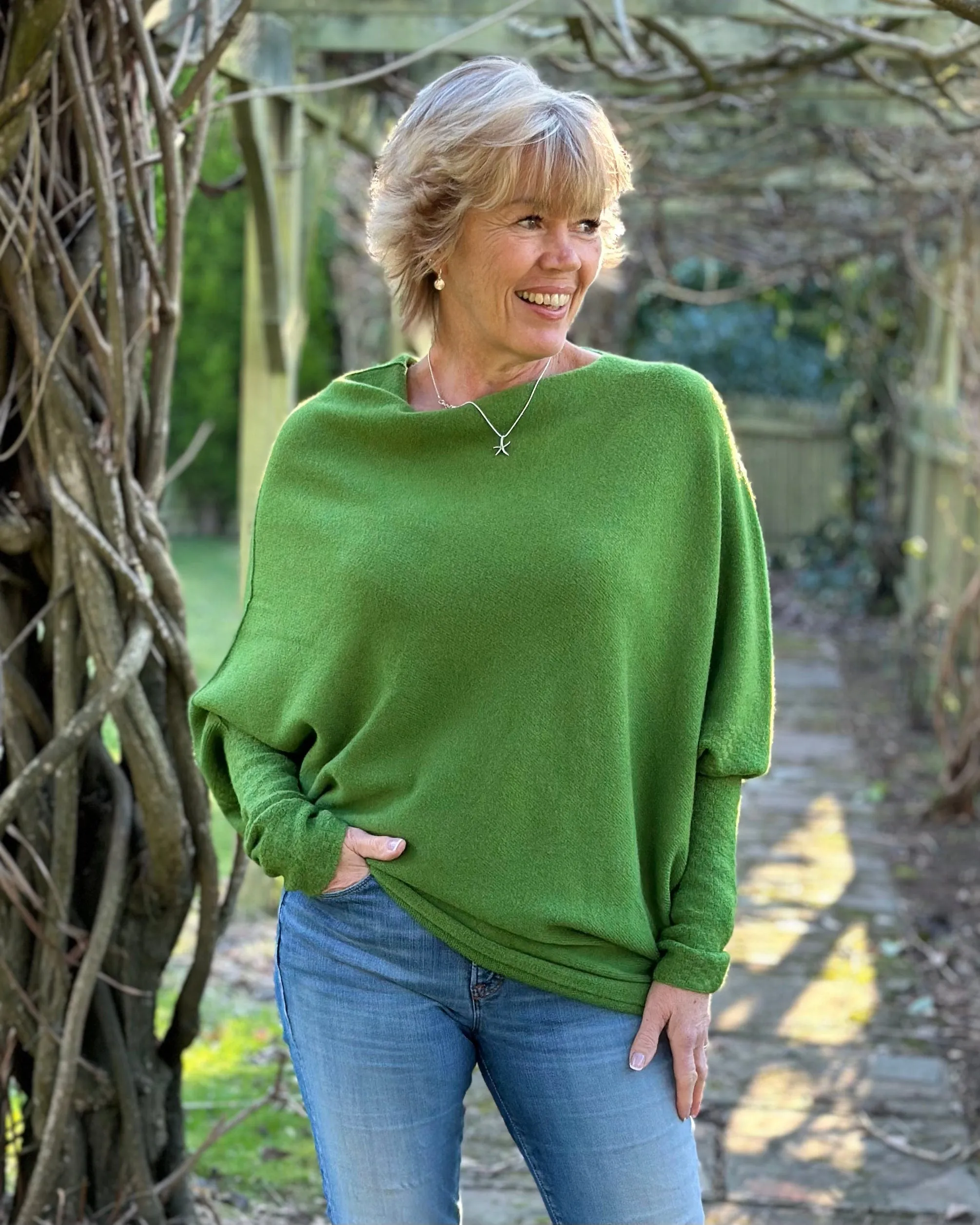 Soft Knit Asymmetric Jumper - Fir Green