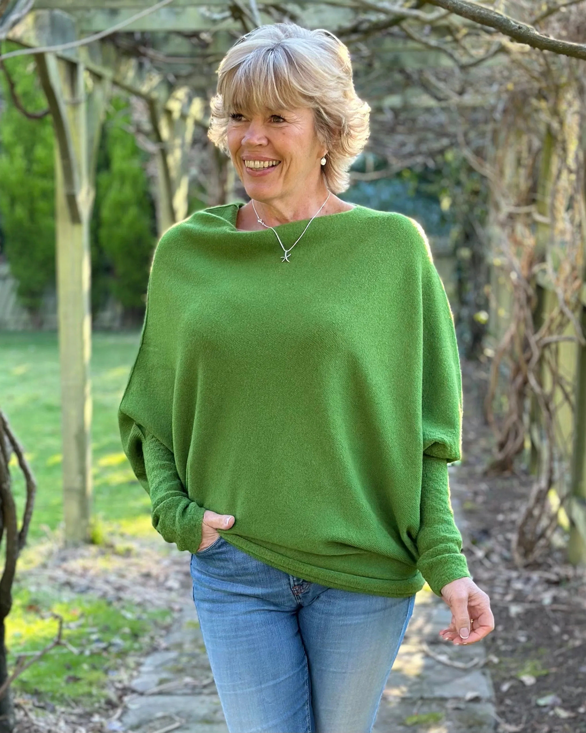 Soft Knit Asymmetric Jumper - Fir Green