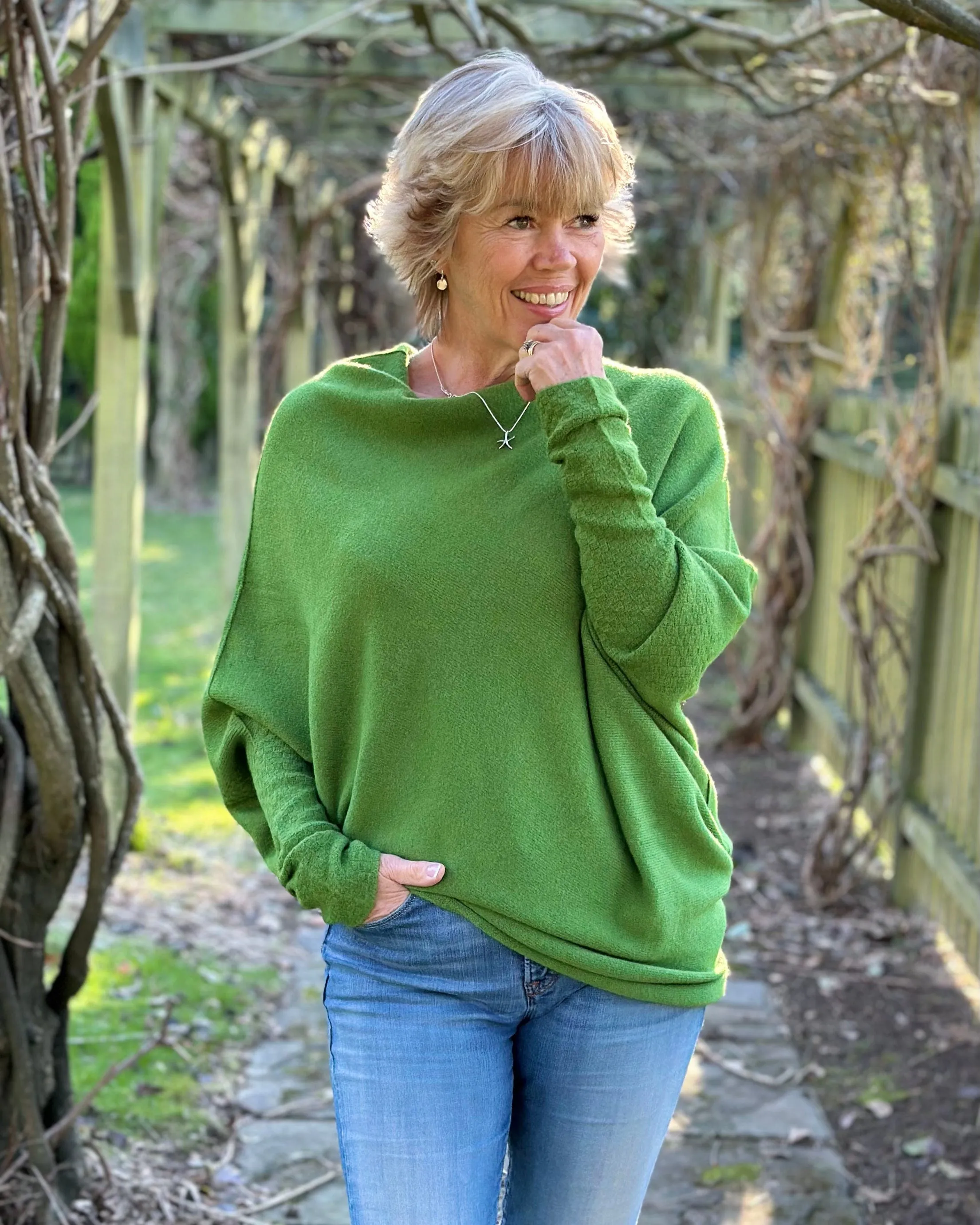 Soft Knit Asymmetric Jumper - Fir Green