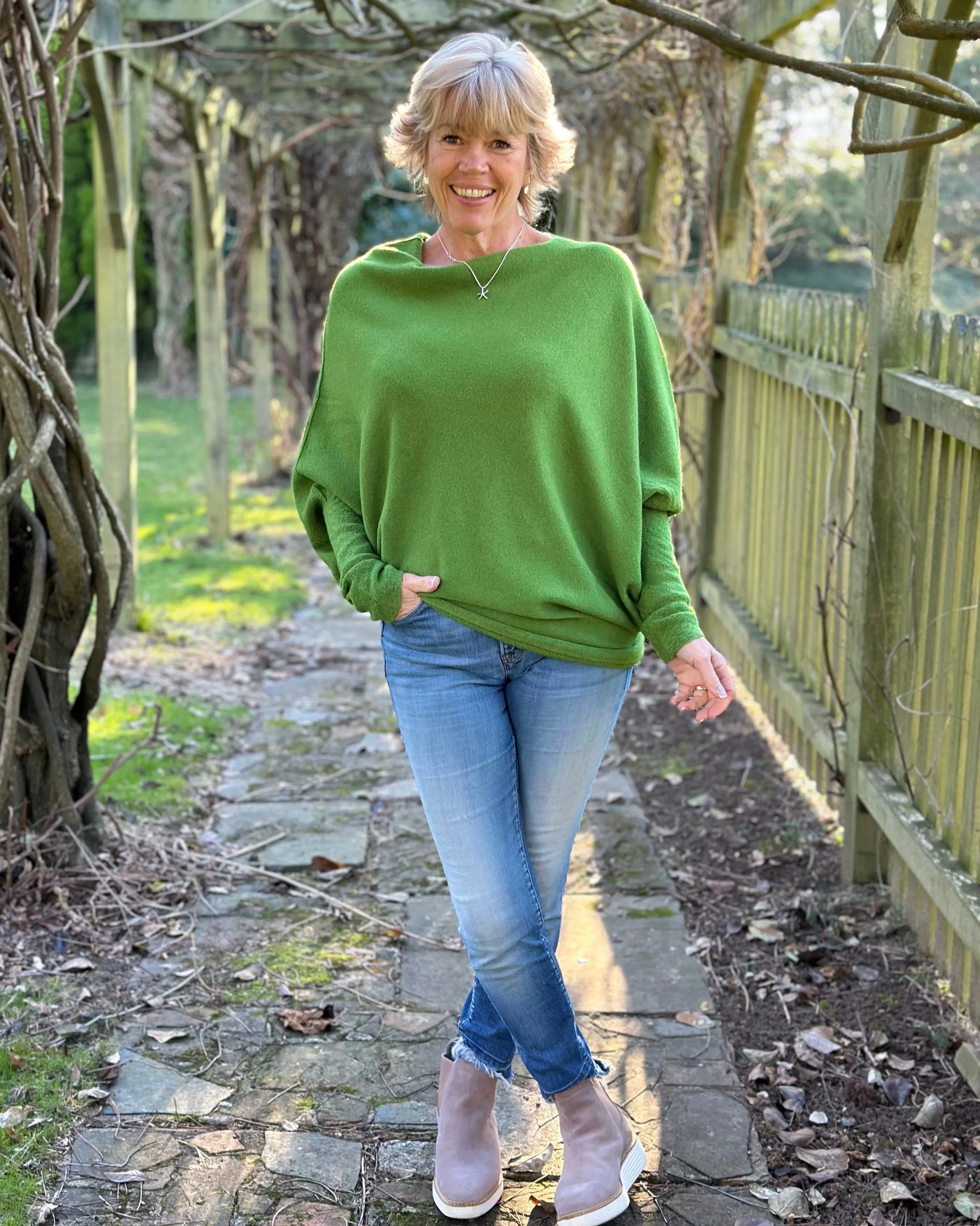 Soft Knit Asymmetric Jumper - Fir Green