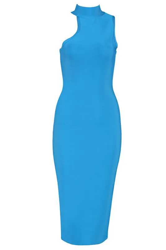 Solid High Neck Sleeveless Bodycon Party Dress