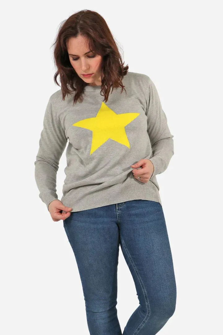 Statement Star Jumper - Grey/Yellow