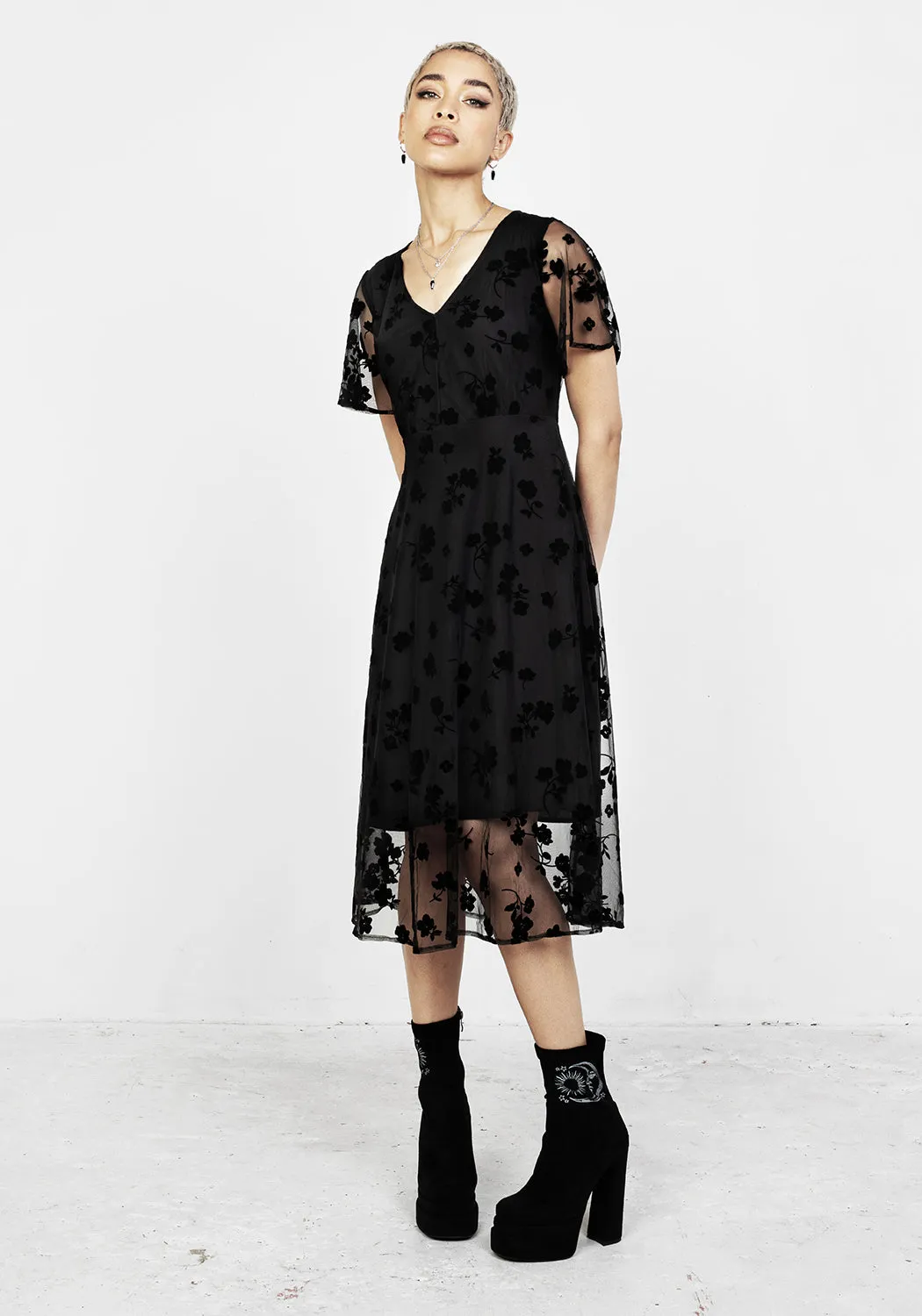 STEVIE FLOCKED MIDI DRESS