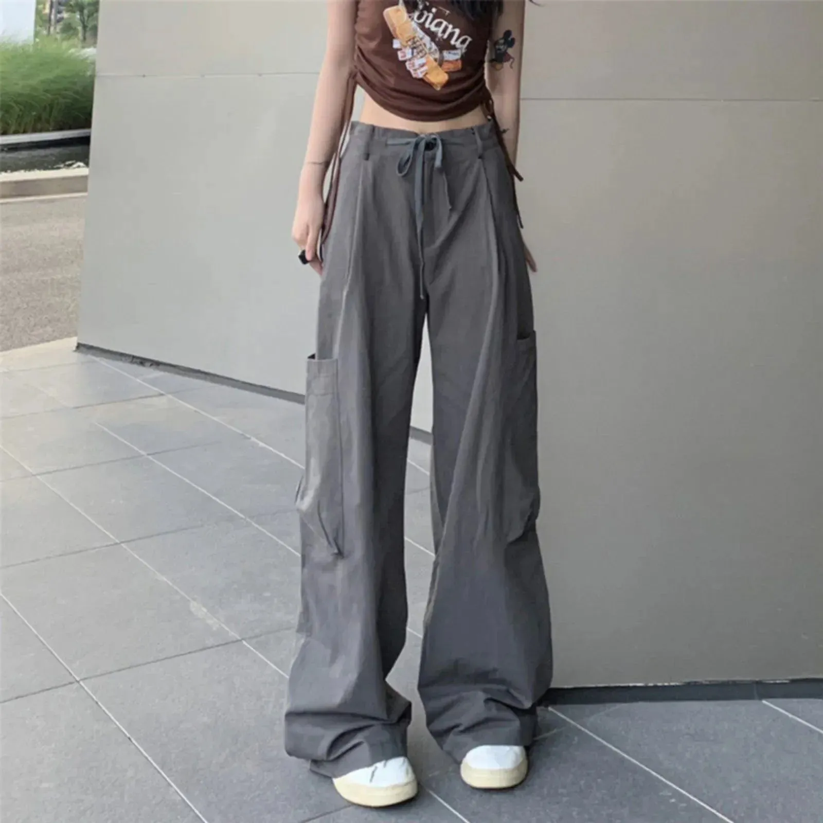 Streetwear Hip Sweat Drawstring Casual Loose Wide Baggy Pants